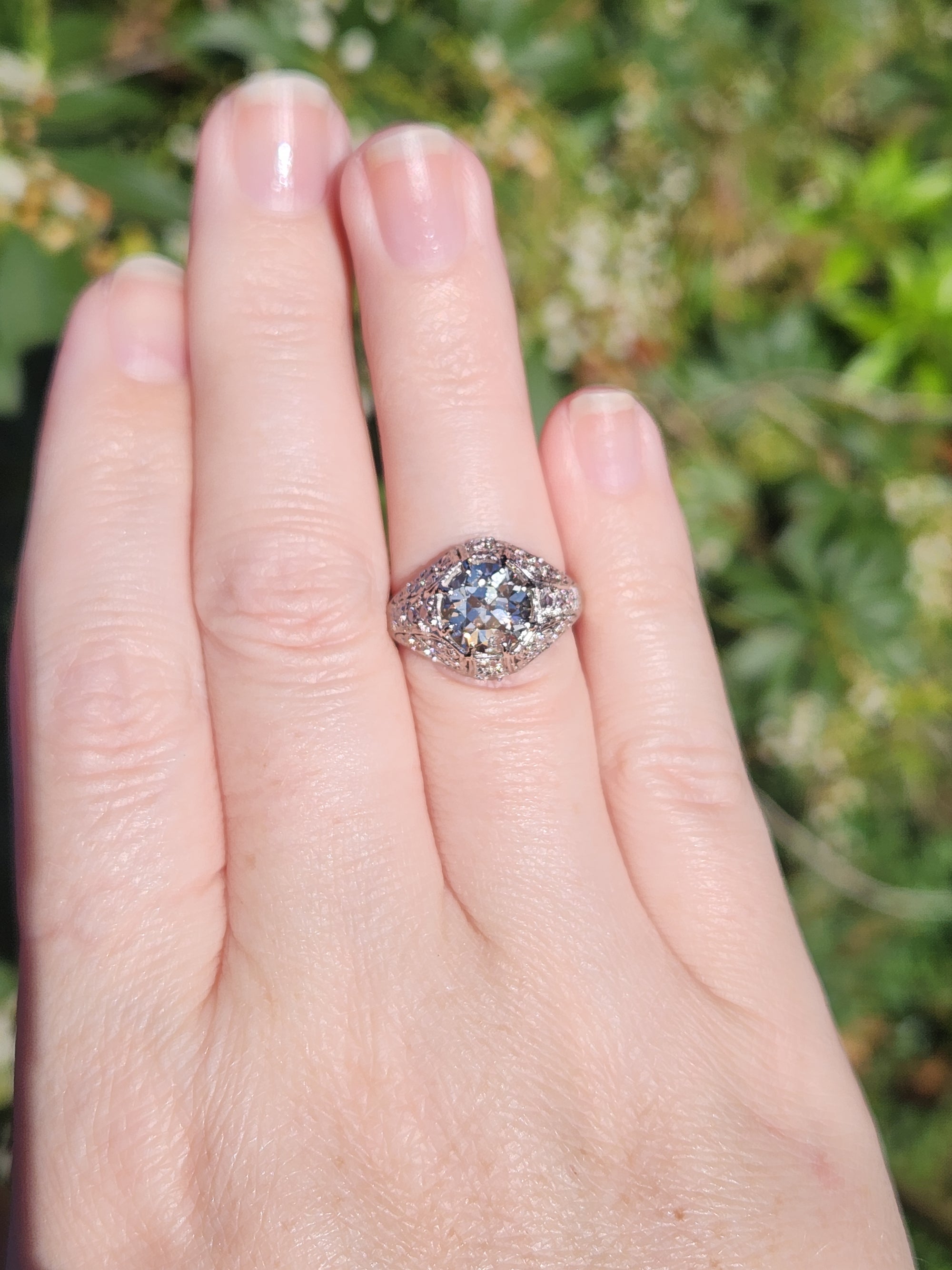 Art Deco GIA Certified 2.09ct Old European Cut Diamond Domed Engagement Ring in Platinum