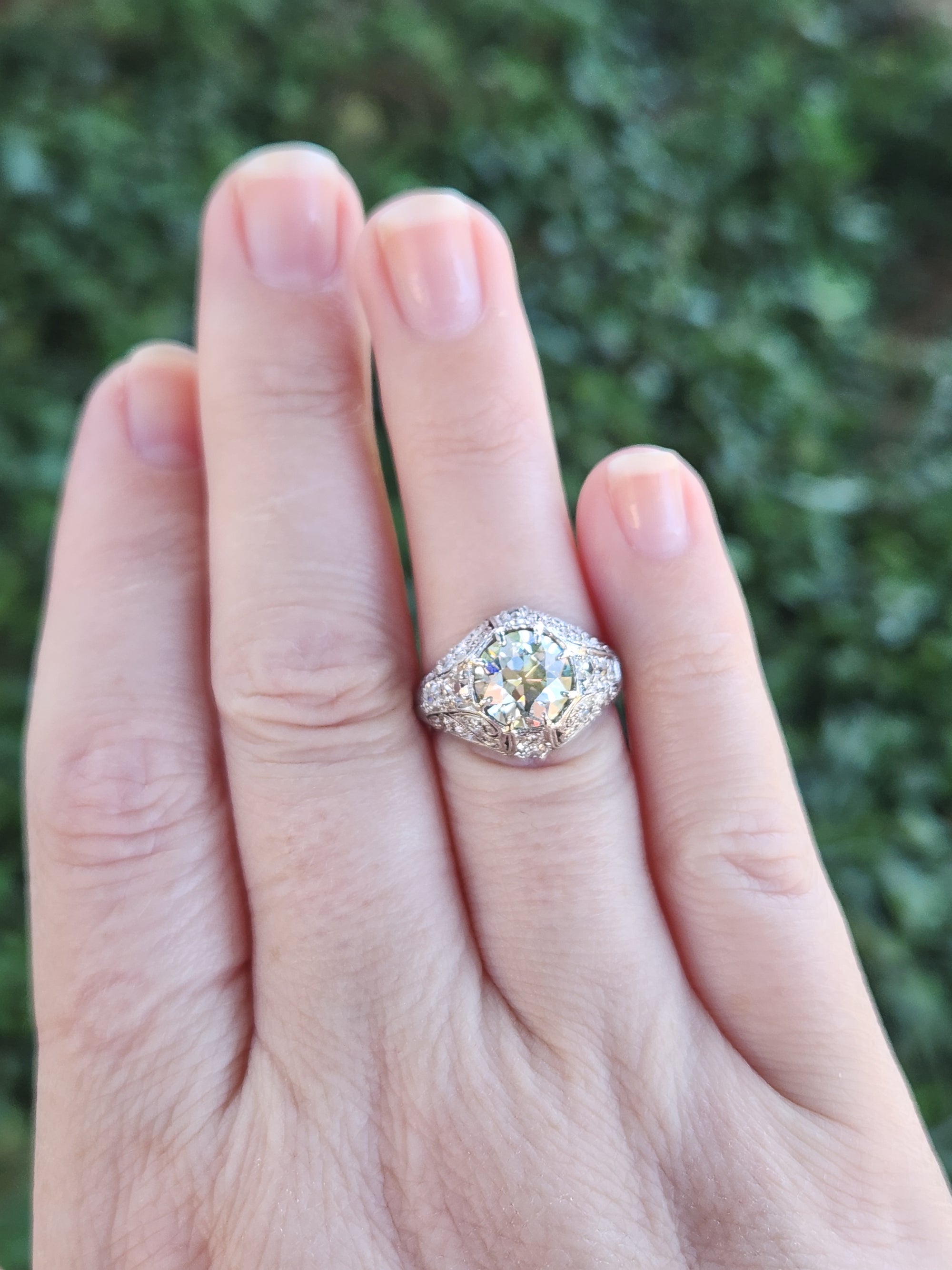 Art Deco GIA Certified 2.09ct Old European Cut Diamond Domed Engagement Ring in Platinum