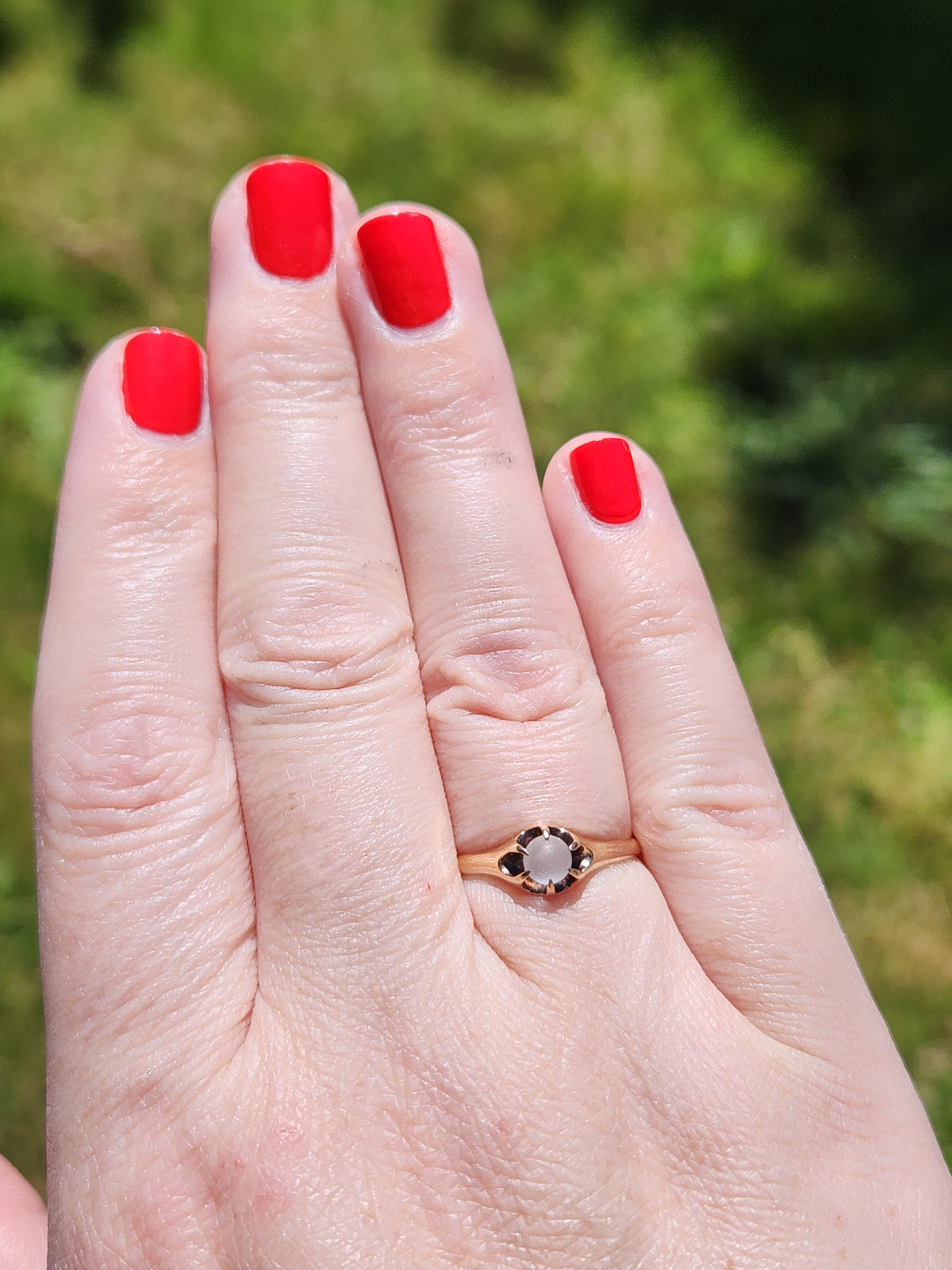 Victorian Moonstone Orb Claw Prong Belcher Set Ring in 10k Rose Gold
