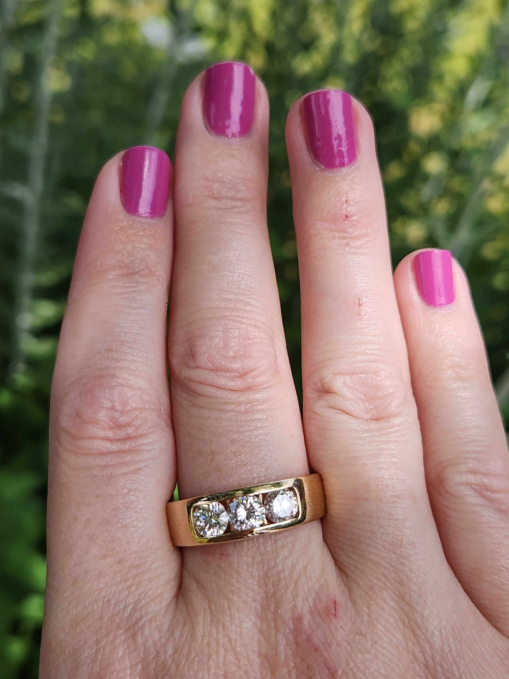 Sleek Men's Three Stone Diamond Channel Set Band Ring in 14k Yellow Gold