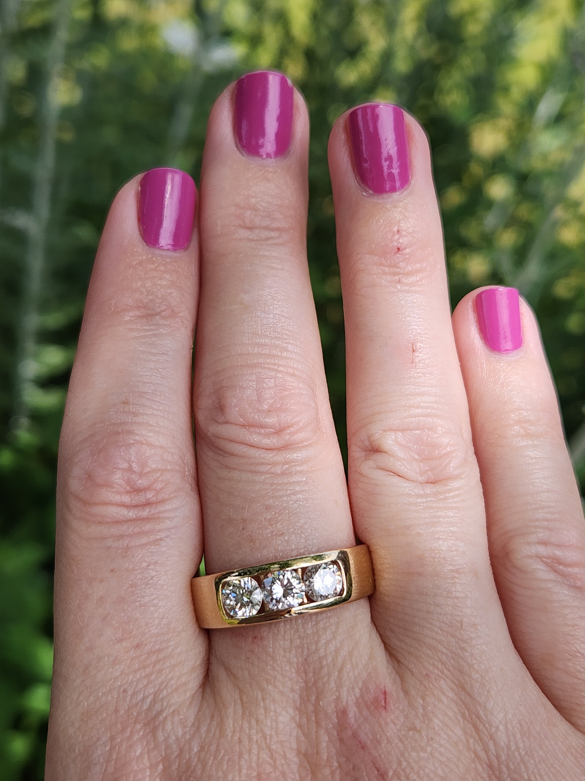 Sleek Men's Three Stone Diamond Channel Set Band Ring in 14k Yellow Gold
