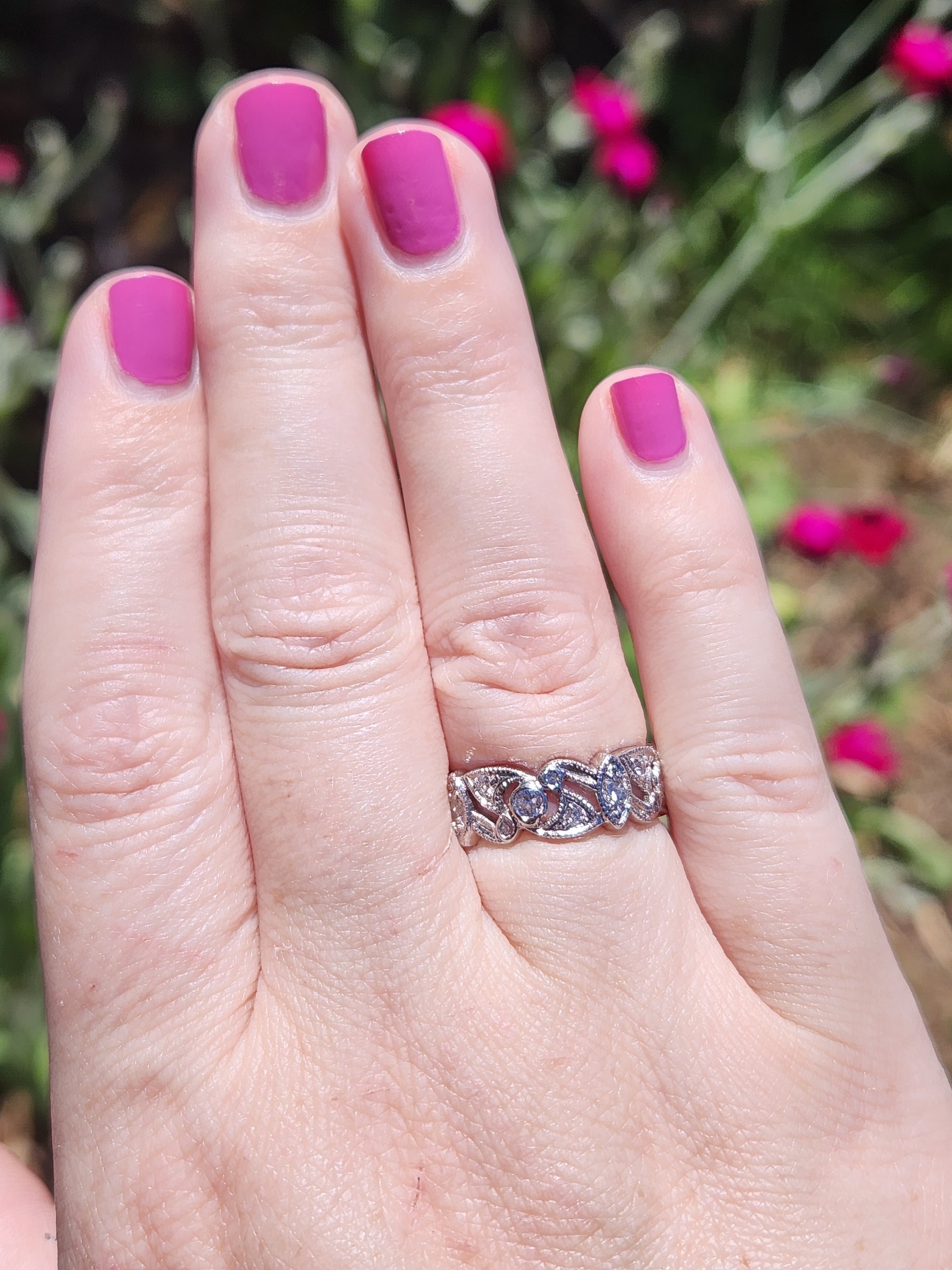 Art Deco Old European Garland Eternity Band in Platinum Size 7.25