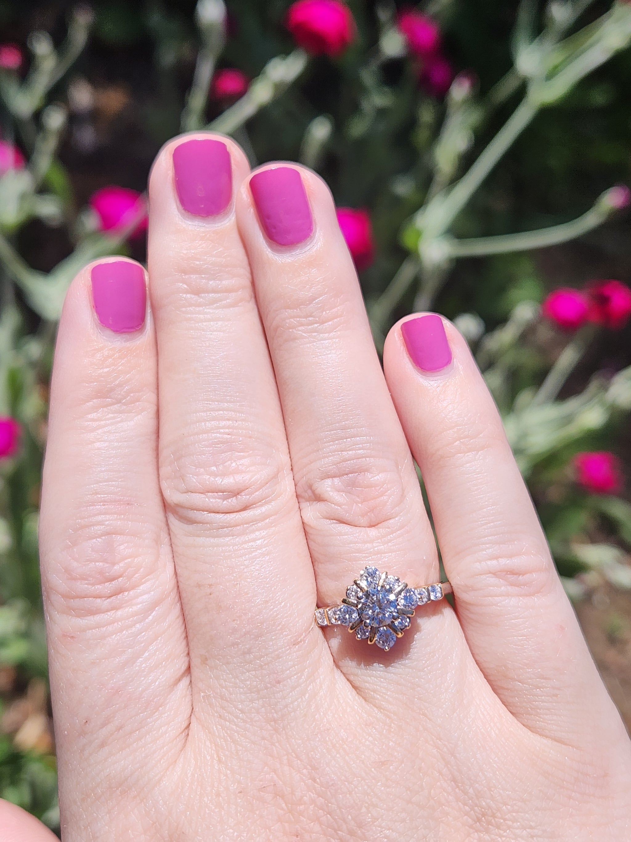 Vintage Two Tone Diamond Compass Cluster Ring in 14k Yellow and White Gold