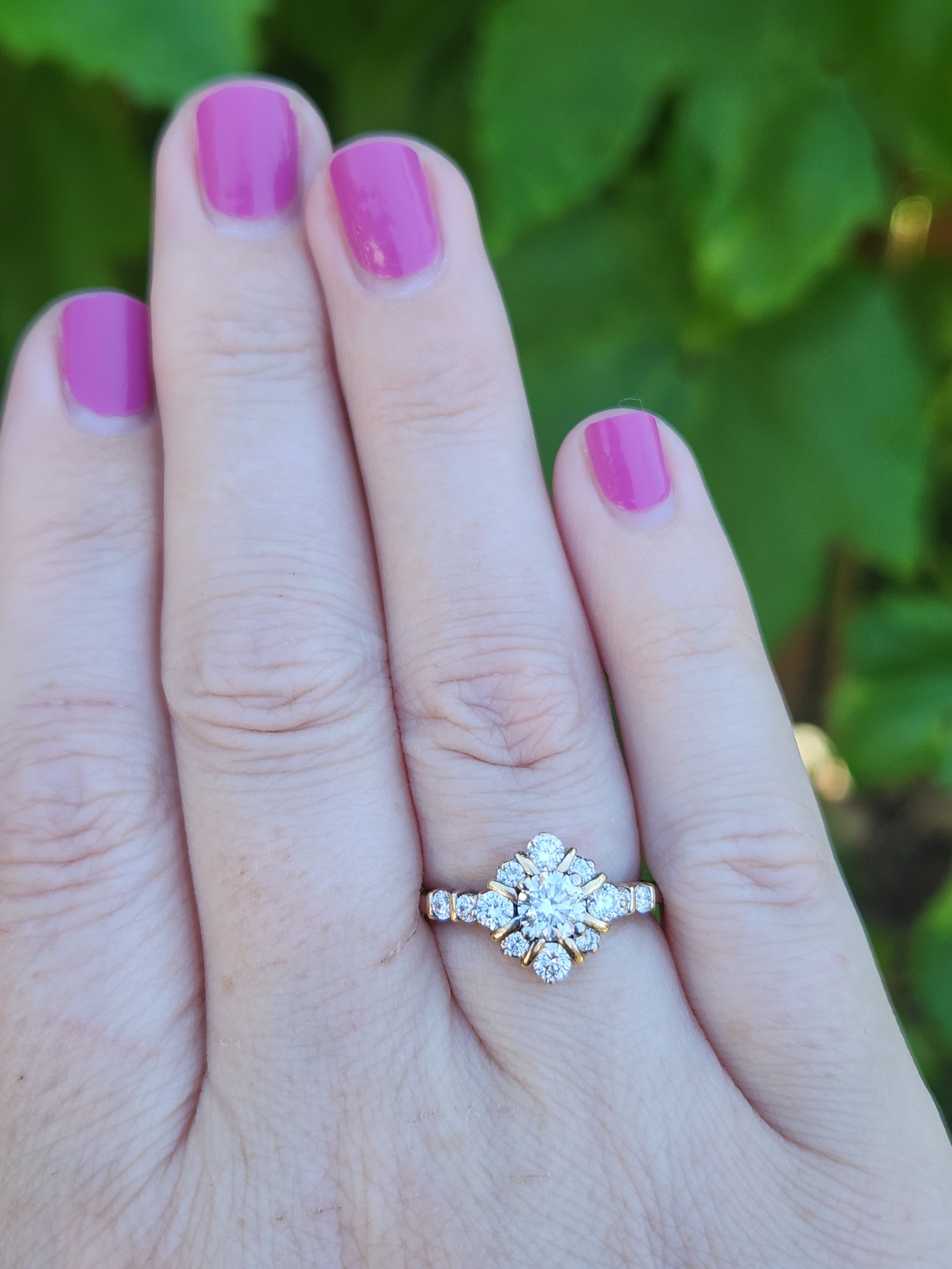 Vintage Two Tone Diamond Compass Cluster Ring in 14k Yellow and White Gold