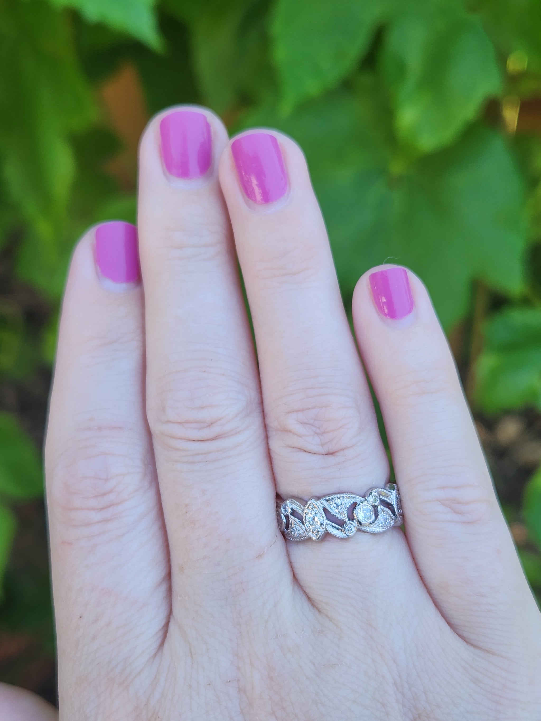 Art Deco Old European Garland Eternity Band in Platinum Size 7.25