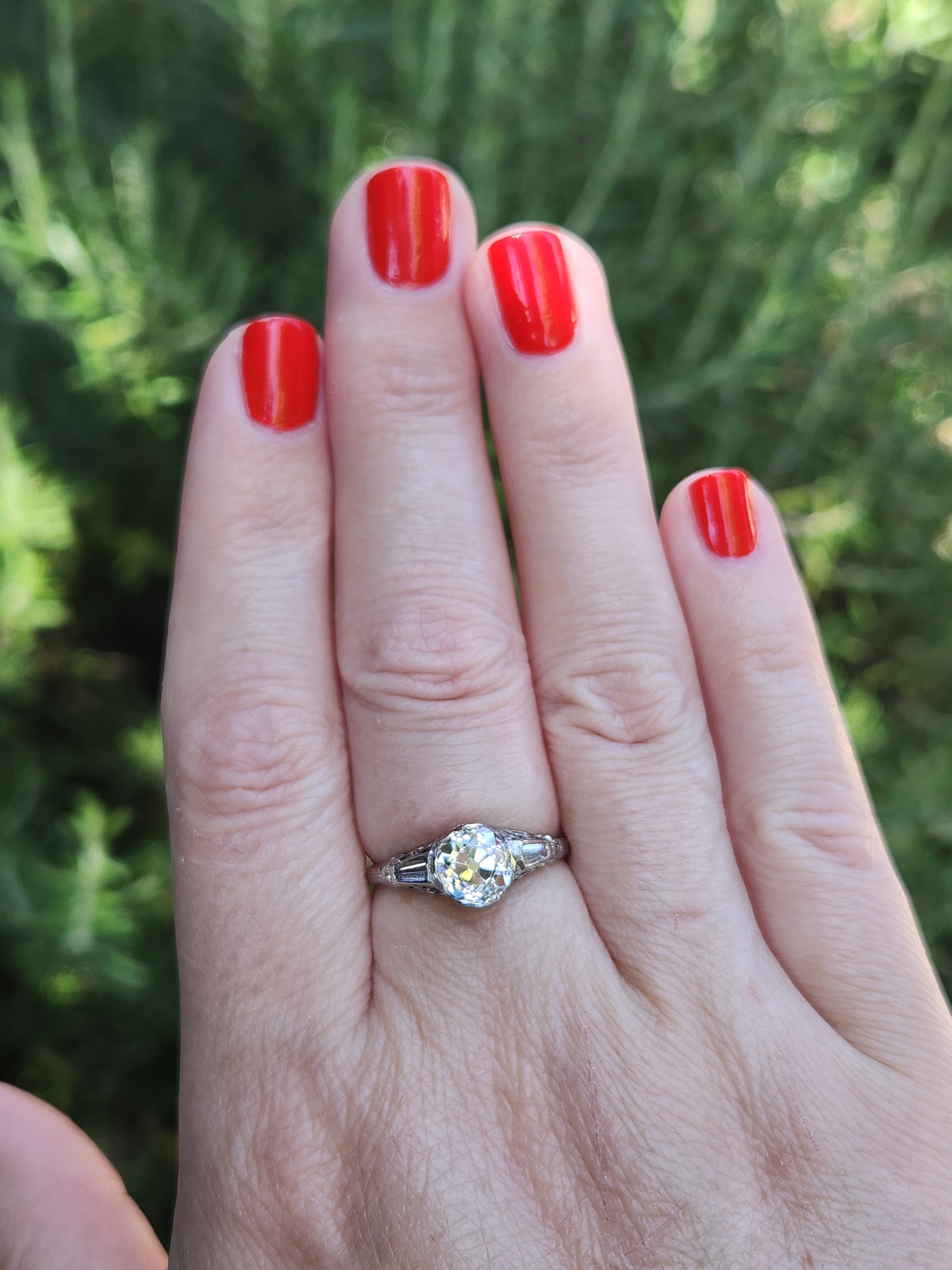 Art Deco GIA Certified 1.62ct Old European Cut Diamond Three Stone Ring in Platinum