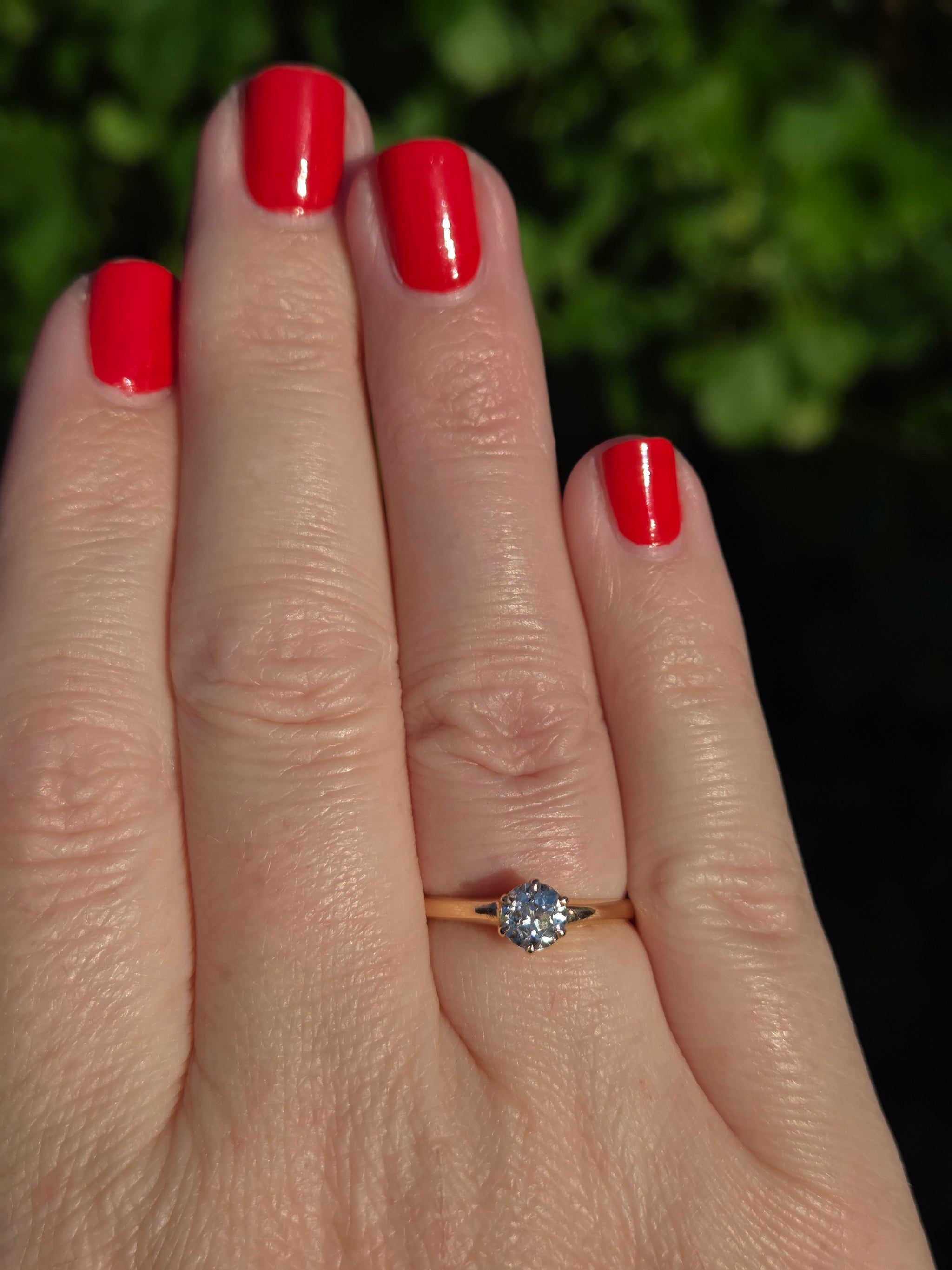 Antique Old European Cut Diamond Solitaire Ring in 14k Yellow Gold