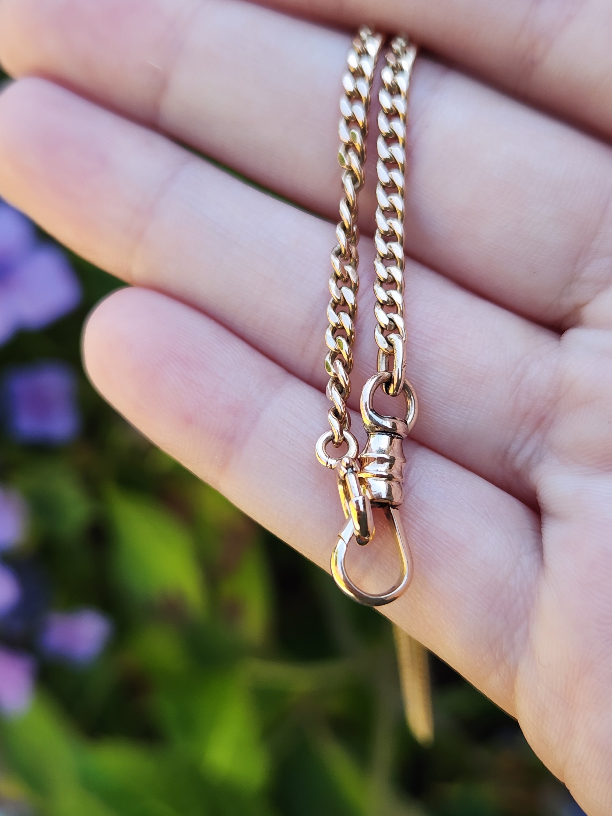Antique Victorian Curb Link Watch Chain with Dog Clip in 10k Rose Gold 15.75"
