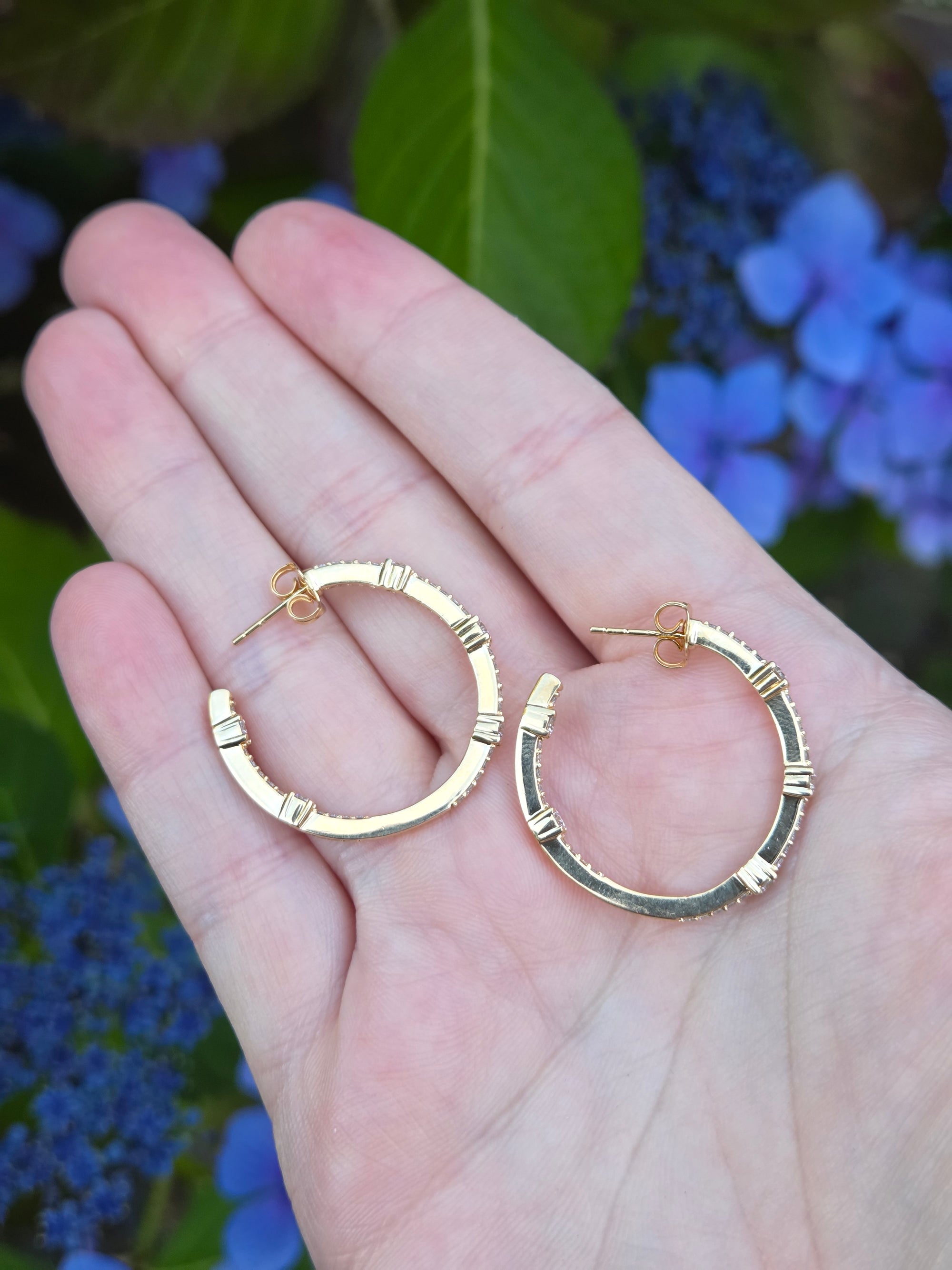 Classic Diamond Inside Out Round Hoop Earrings in 14k Yellow Gold