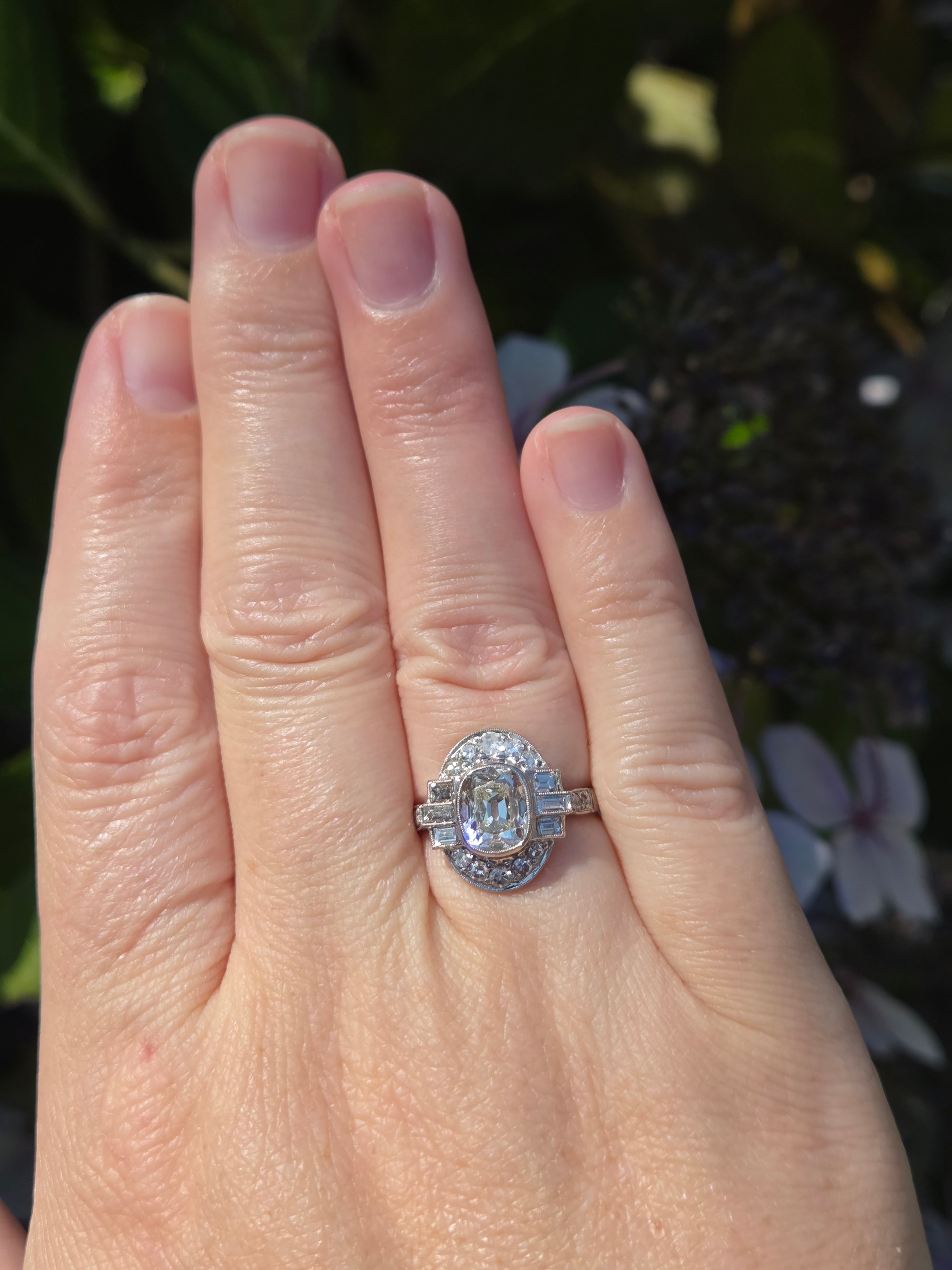 Elongated Cushion Old Mine GIA Certified Diamond Art Deco Ring in Platinum