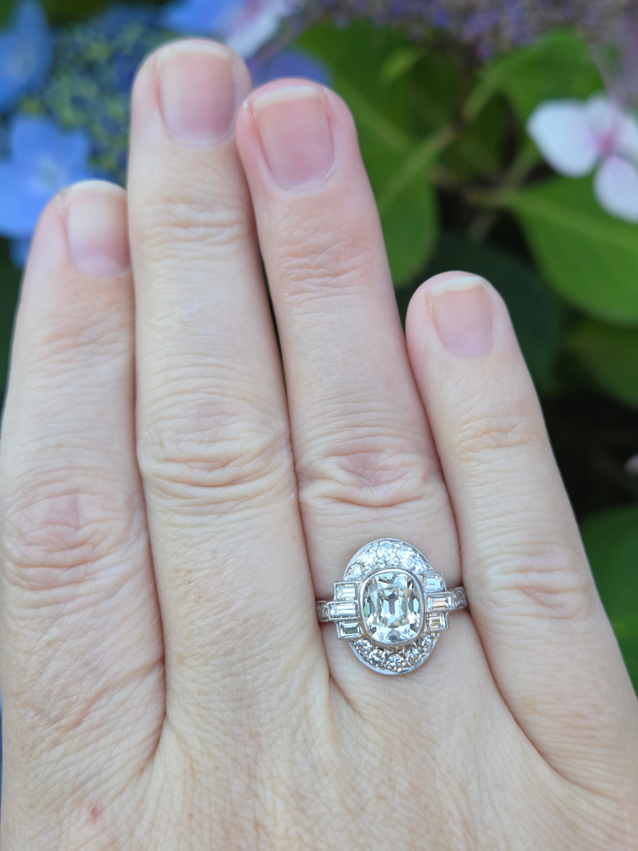 Elongated Cushion Old Mine GIA Certified Diamond Art Deco Ring in Platinum