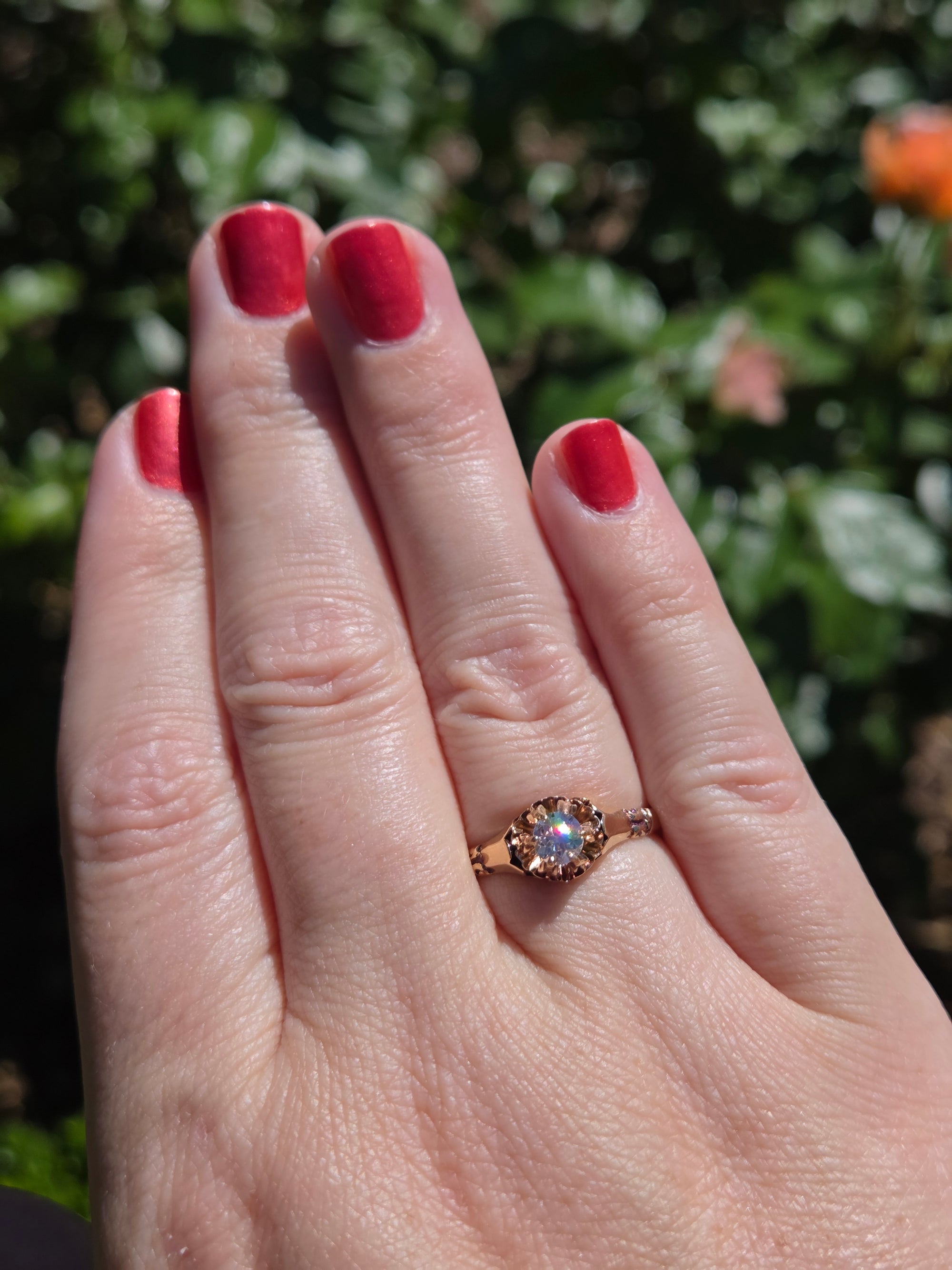 Victorian Old European Cut Diamond Claw Prong Belcher Set Solitaire in 14k Rosy Gold