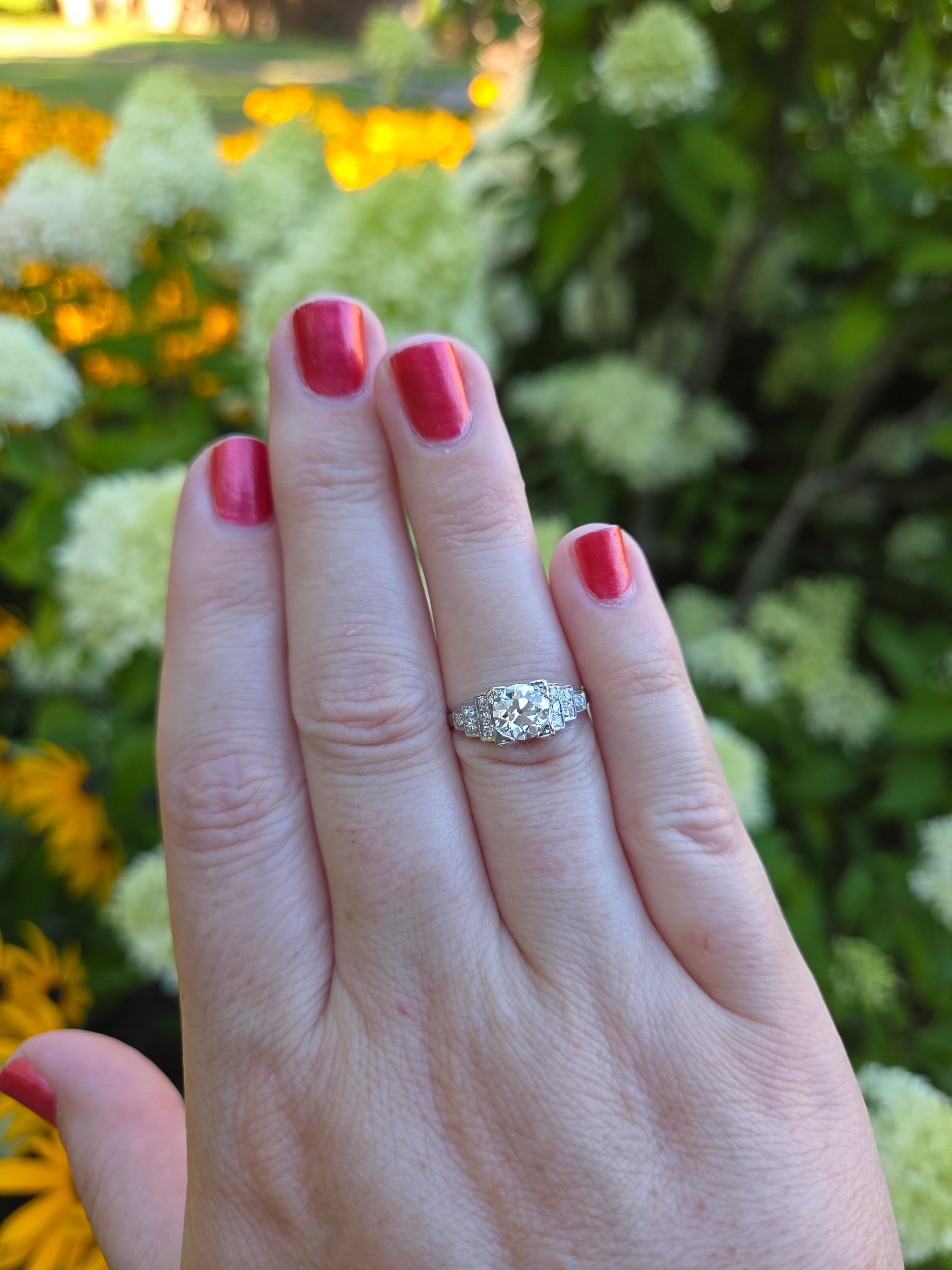 Art Deco GIA Certified Old European Cut Geometric Engagement Ring in Platinum