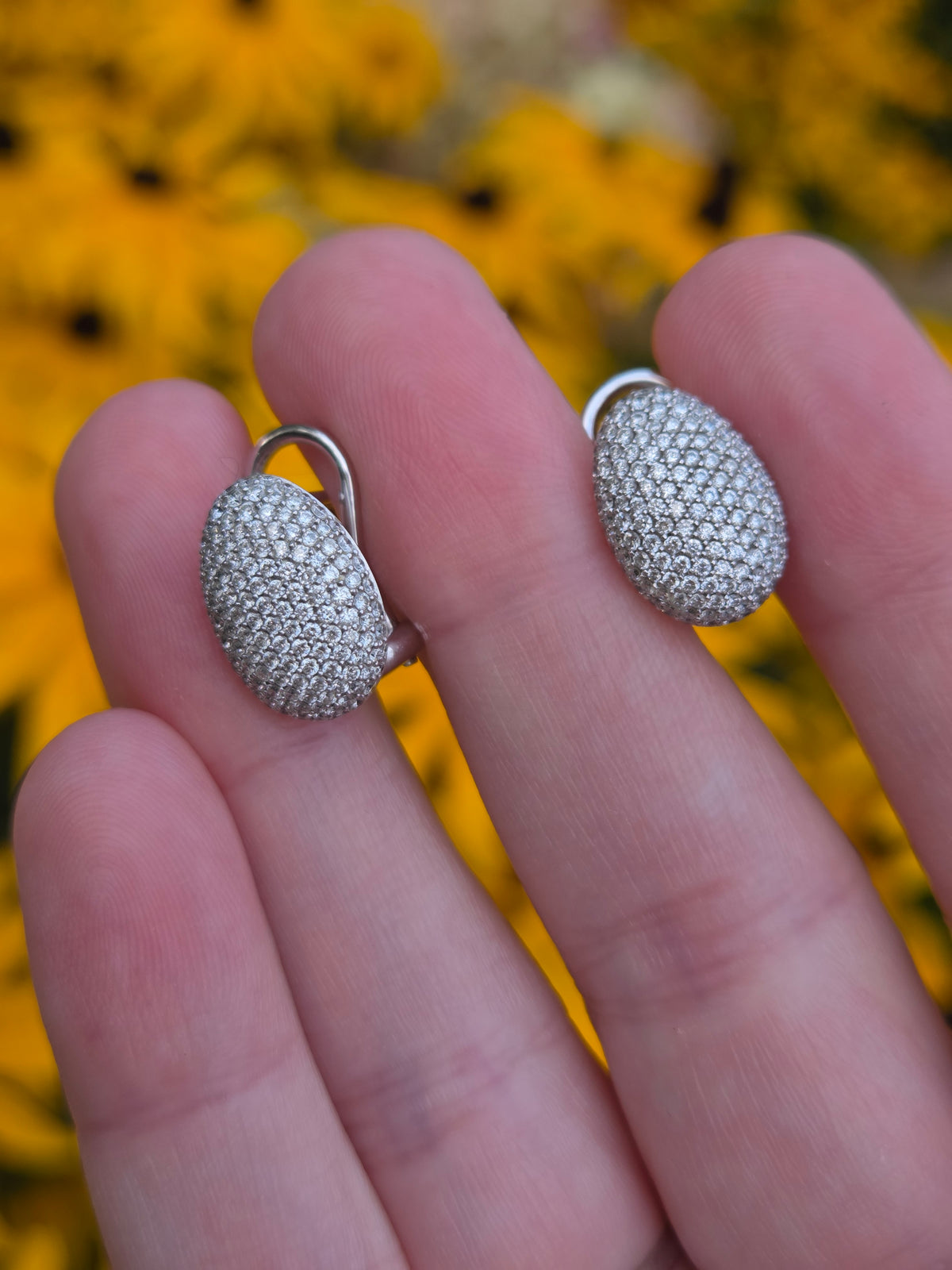 Diamond Pave' Stud Earrings with Omega Back Clasps in 18k White Gold