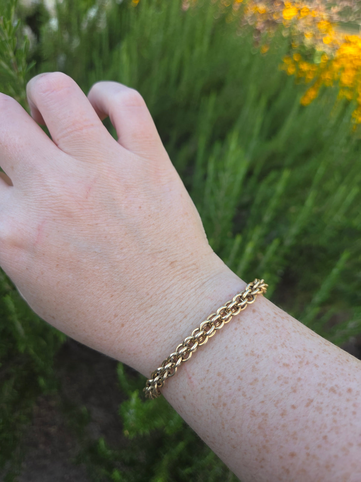 Vintage Double Rolo Chain Bracelet in 14k Yellow Gold 