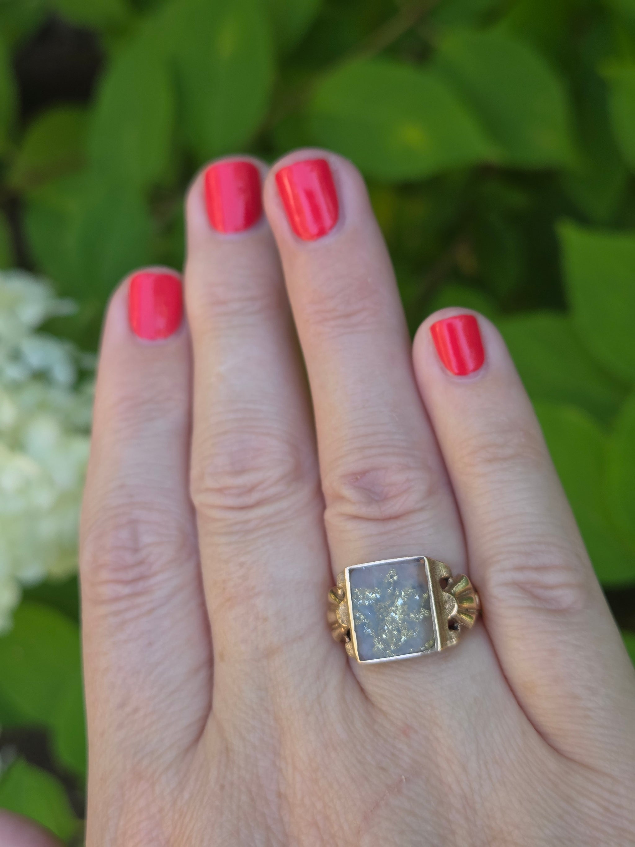 Antique Victorian Gold In Quartz Bezel Set Statement Ring in 10k Rose Gold