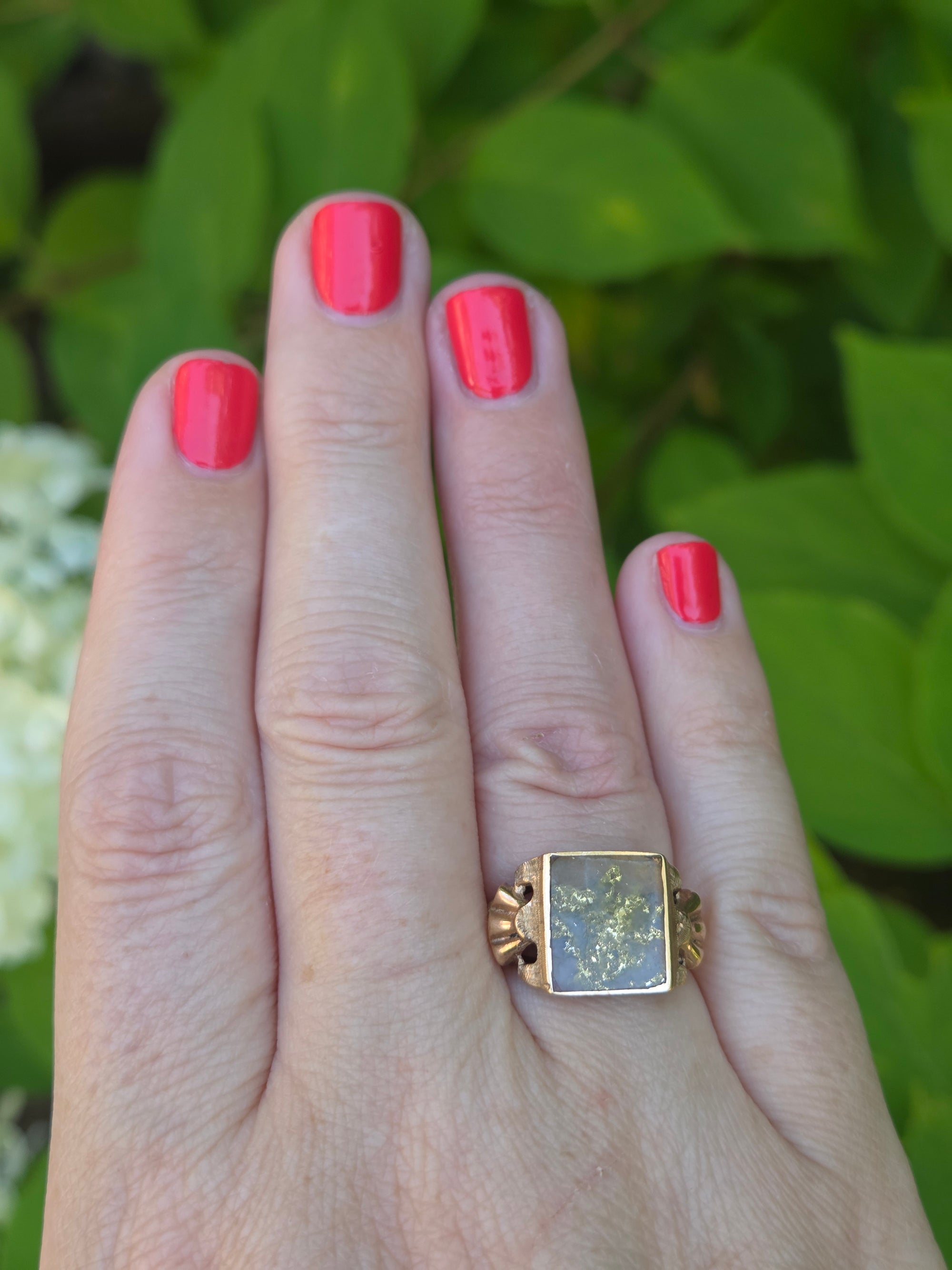 Antique Victorian Gold In Quartz Bezel Set Statement Ring in 10k Rose Gold