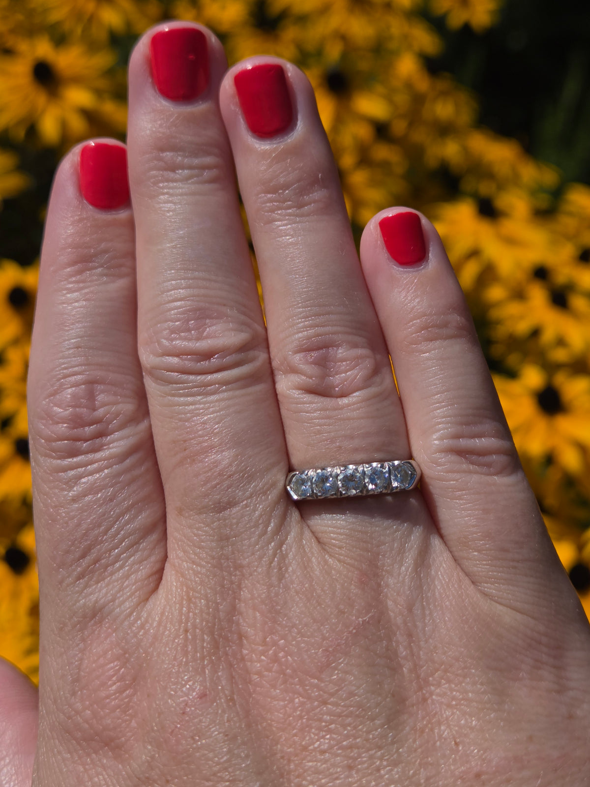 Vintage Five Stone Diamond Band Ring in 14k White Gold