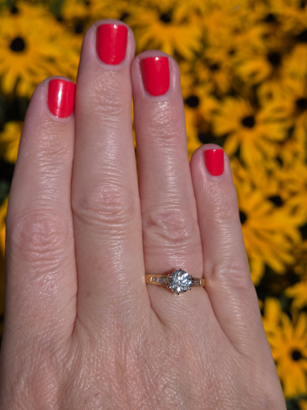 Late Art Deco Old European Cut Diamond Low Profile Engagement Ring in 14k Yellow Gold