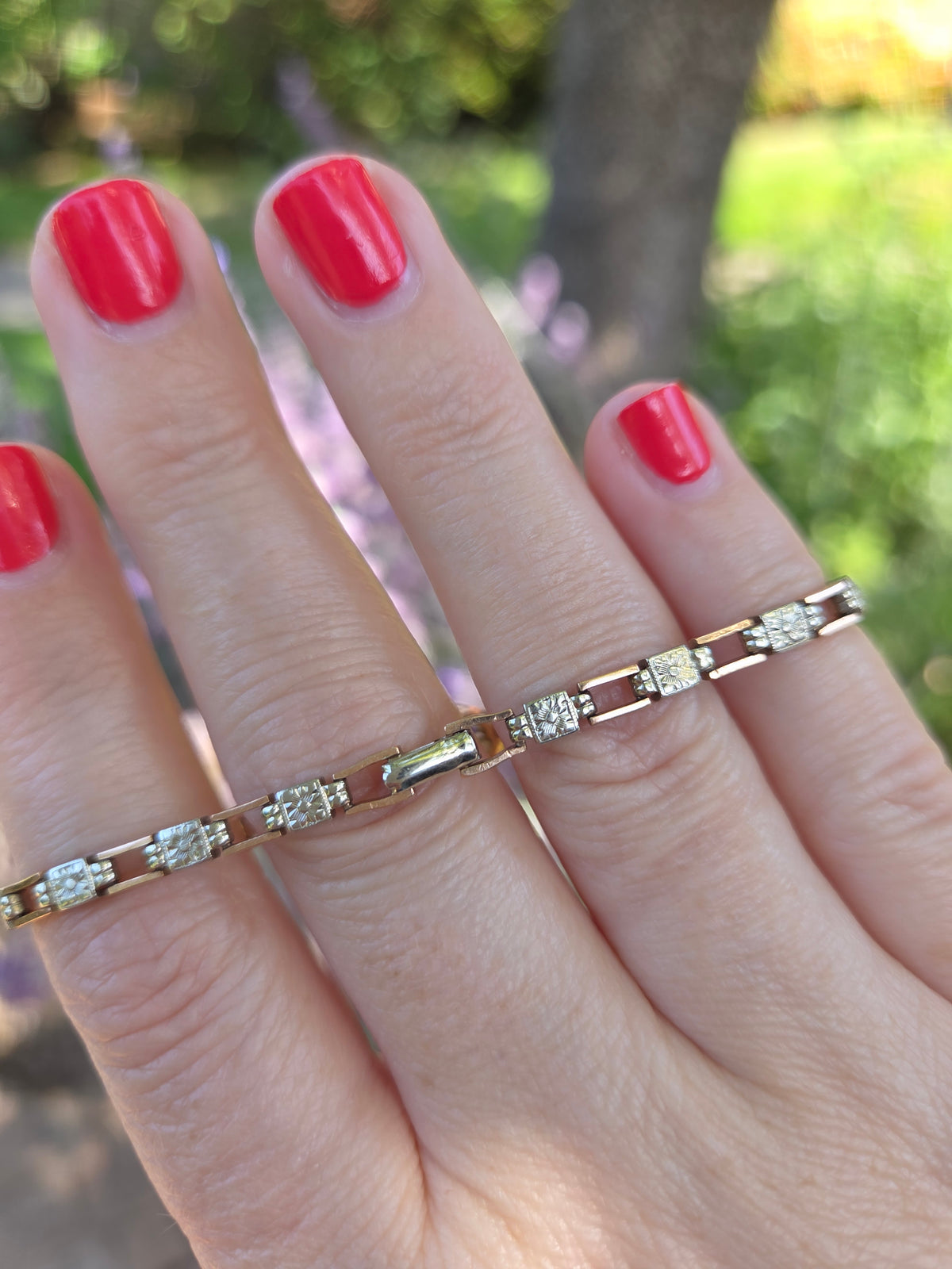 Petite Art Deco Old European Cut Diamond Chain Bracelet in 14k Rose & White Gold