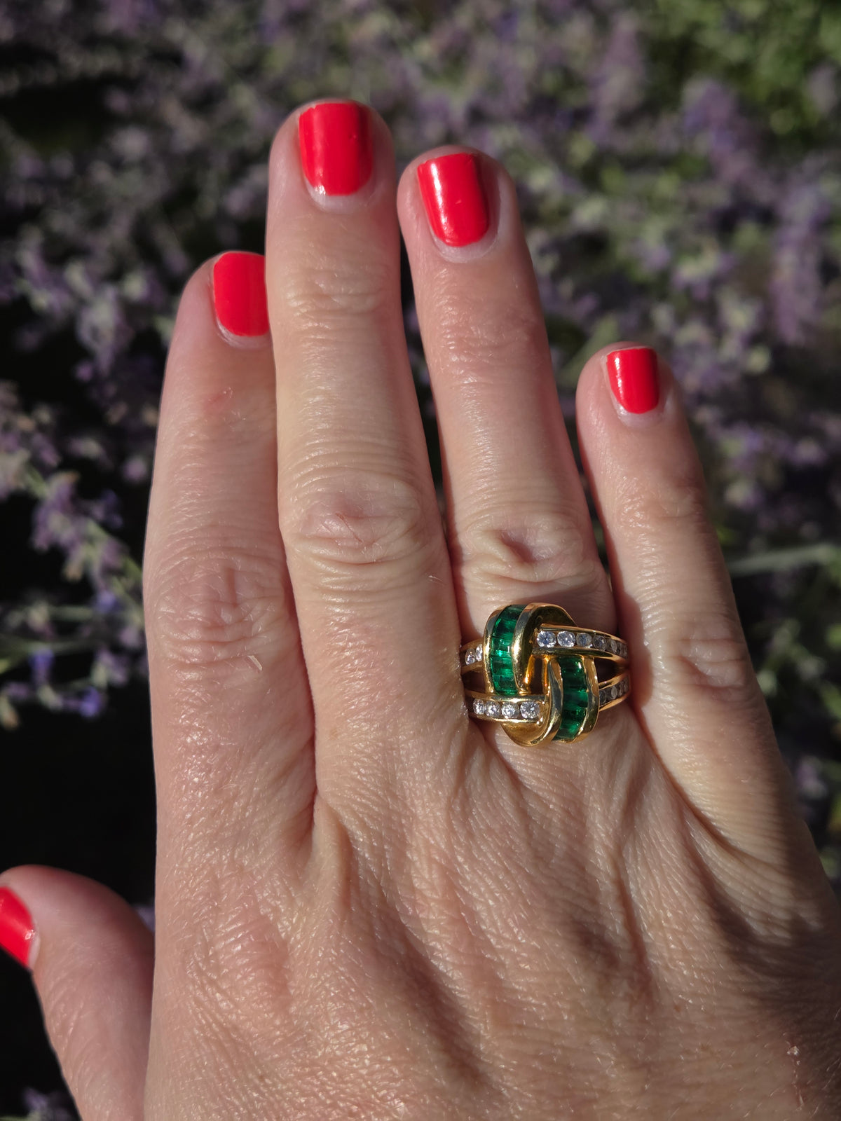 Charles Krypell Emerald and Diamond Twist Band Ring in 18k Yellow Gold