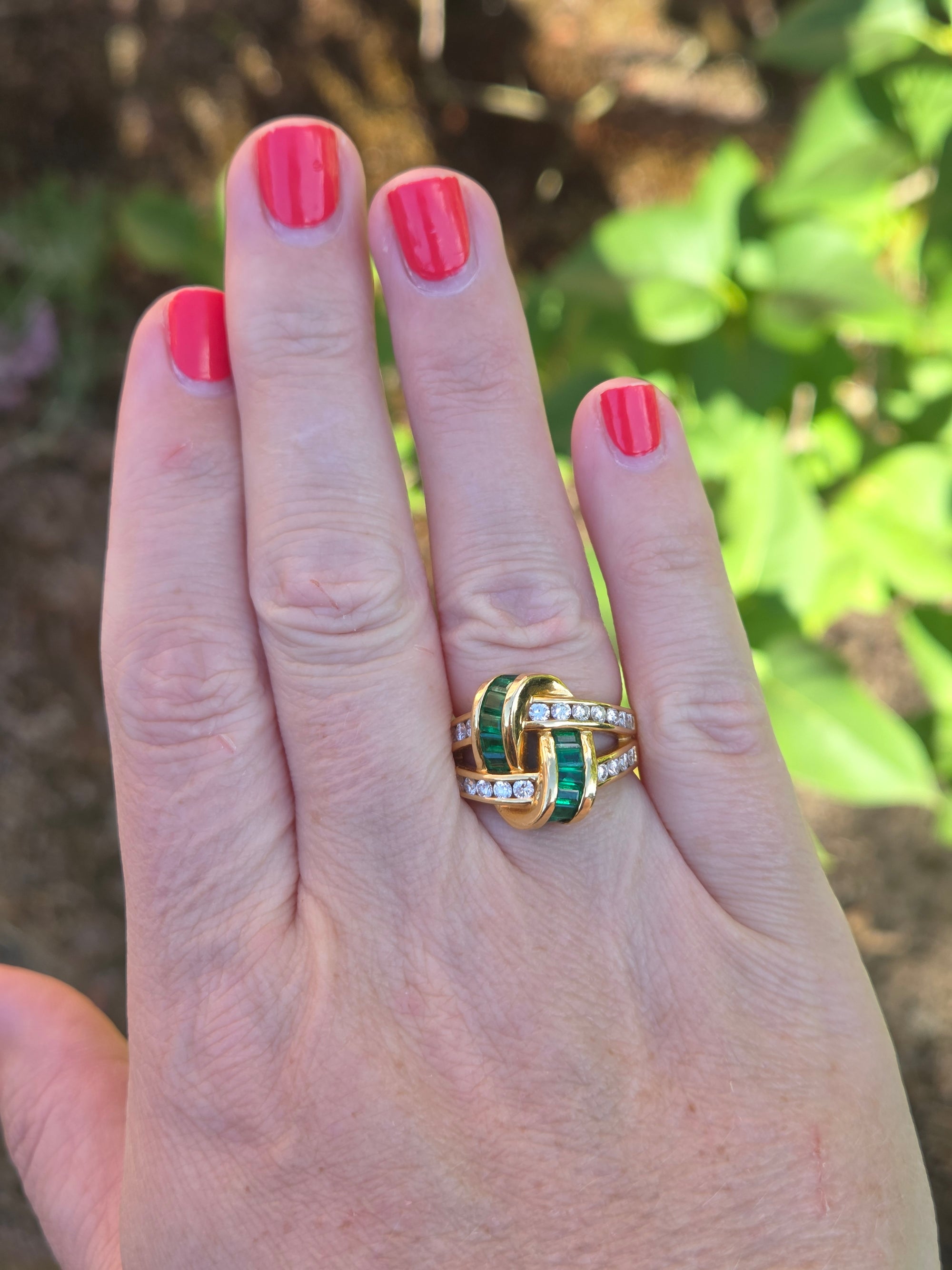 Charles Krypell Emerald and Diamond Twist Band Ring in 18k Yellow Gold