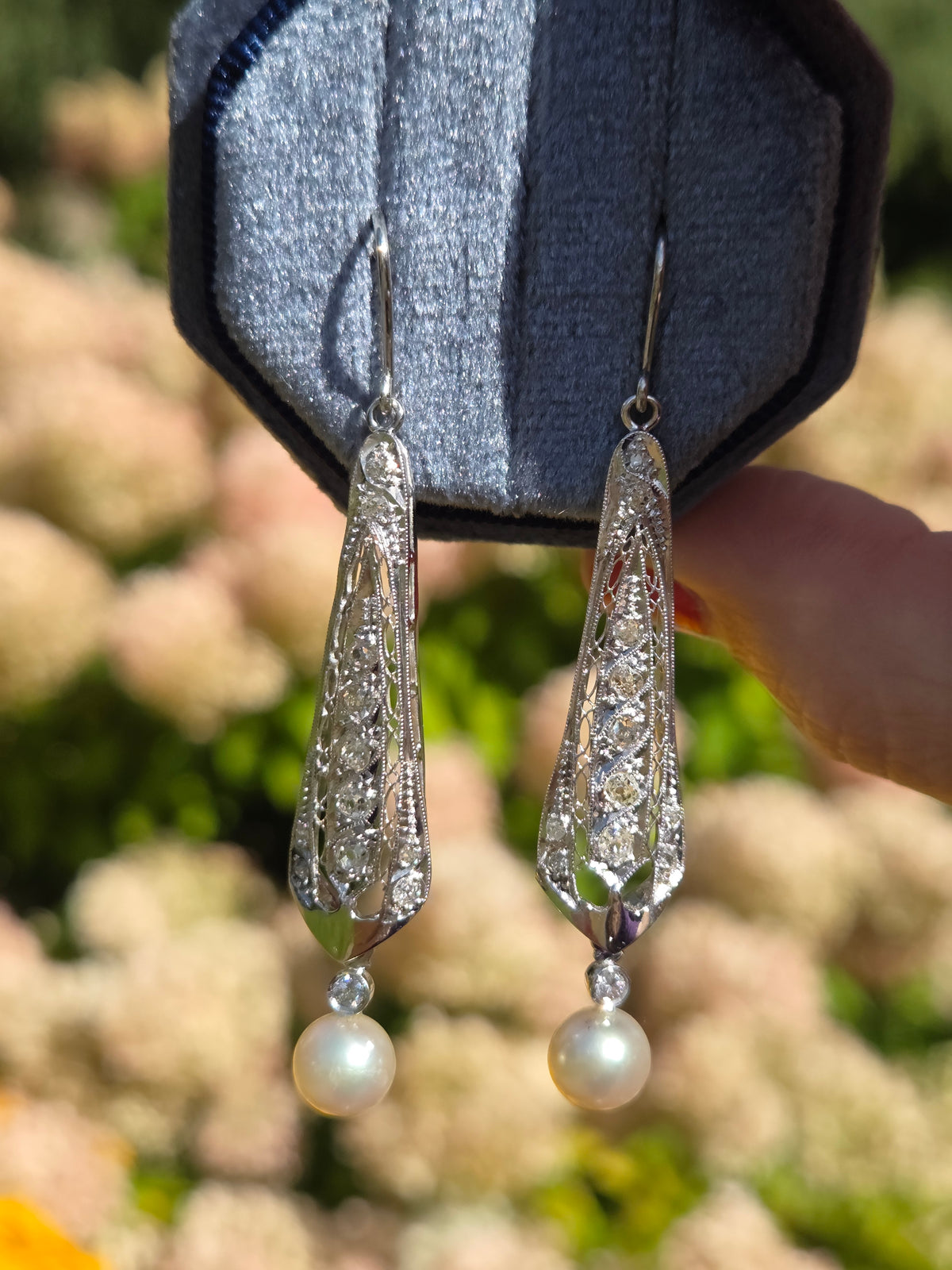 Incredible Art Deco Old Cut Diamond and Pearl Earrings in Platinum