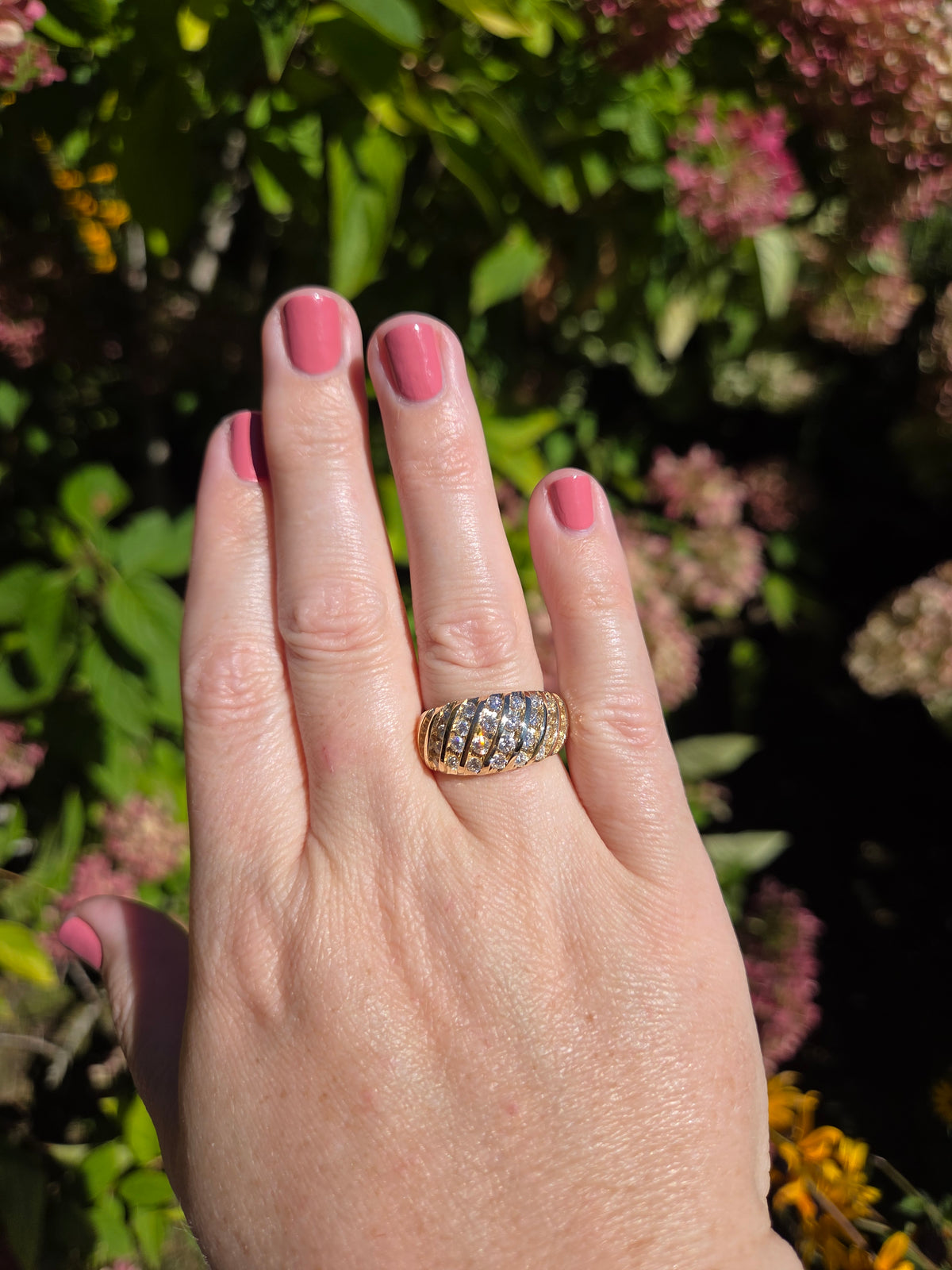 Vintage Diamond Waterfall Channel Set Dome Ring in 14k Yellow Gold