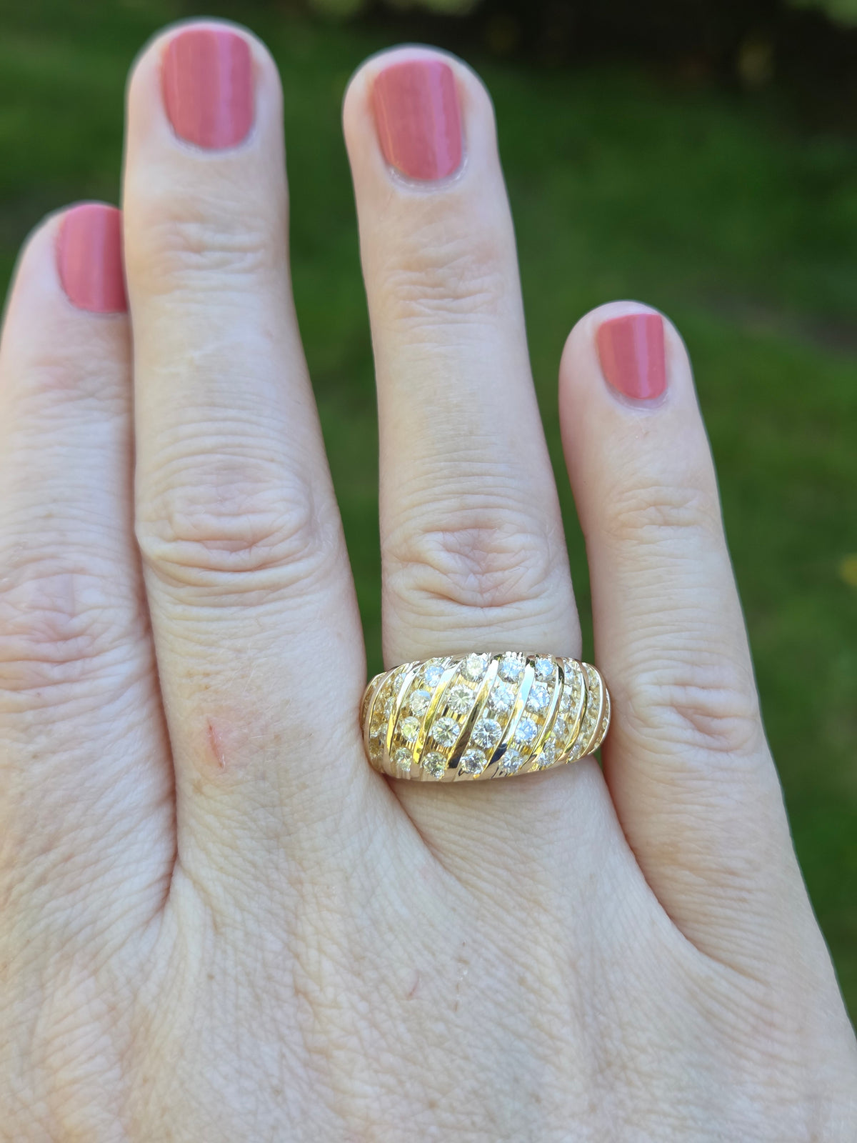 Vintage Diamond Waterfall Channel Set Dome Ring in 14k Yellow Gold