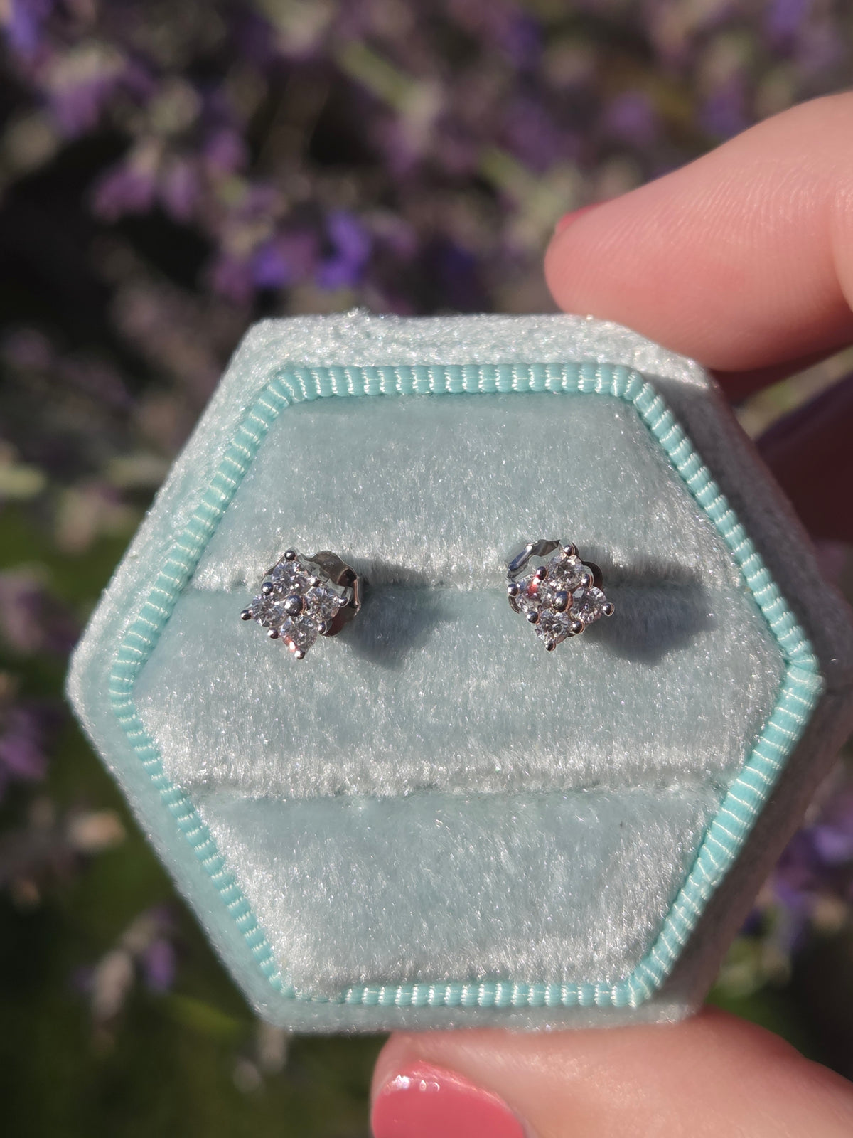 Vintage Diamond Cluster Stud Earrings in 14k White Gold