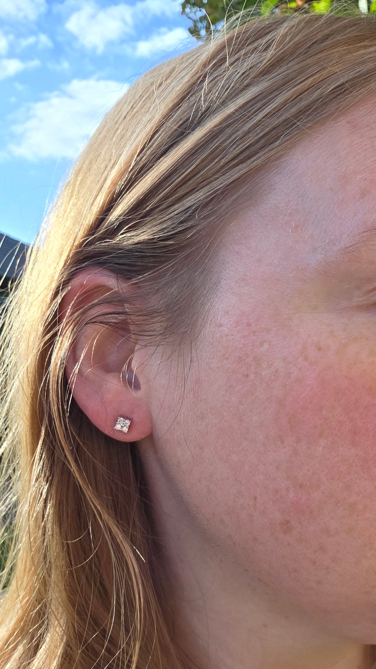 Vintage Diamond Cluster Stud Earrings in 14k White Gold