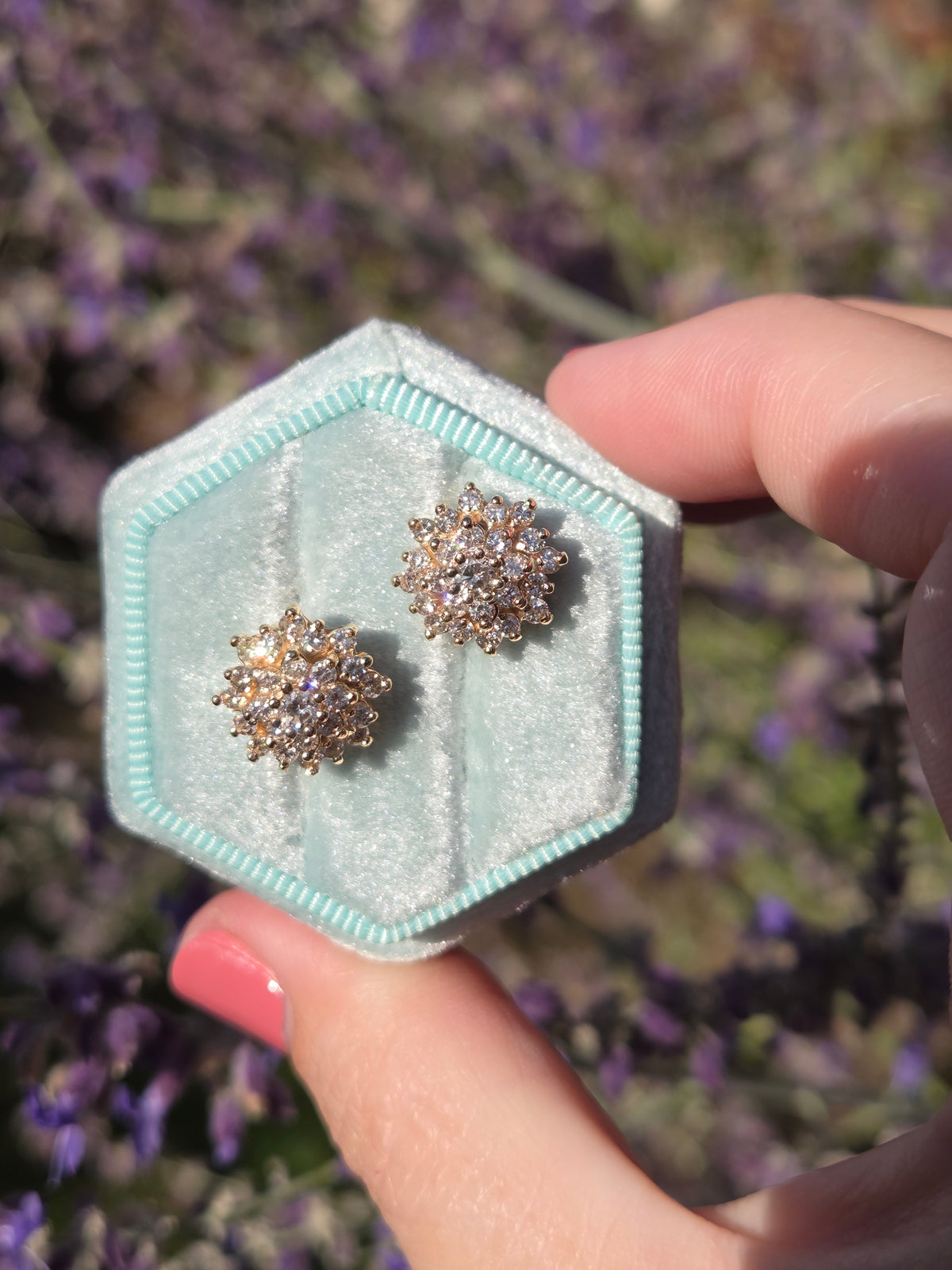 Sparkling Diamond Cluster Stud Earrings in 14k Yellow Gold