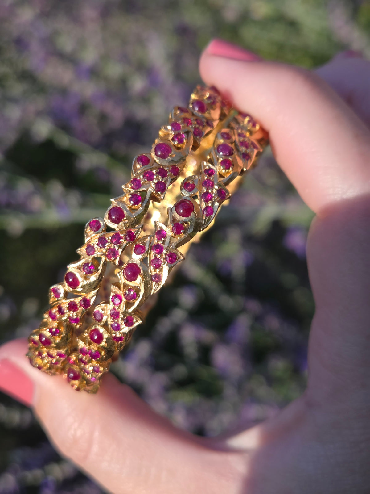 High Karat Gold Natural Ruby Round Bangle Bracelet