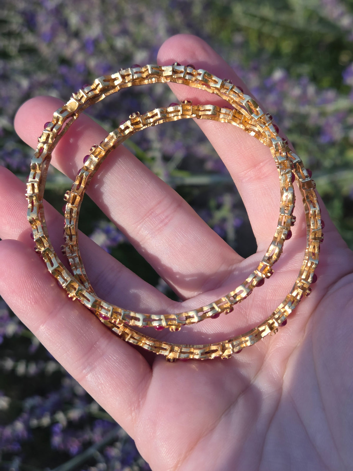 High Karat Gold Natural Ruby Round Bangle Bracelet