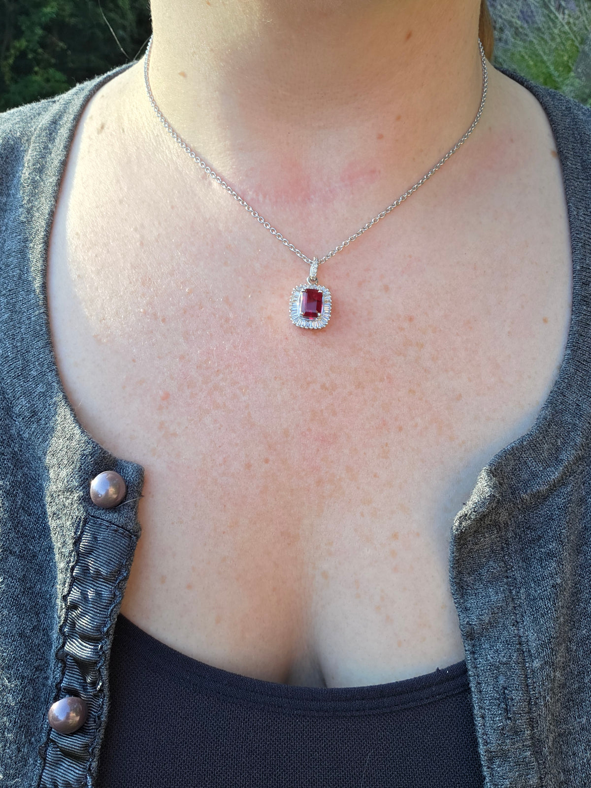 GIA Certified 1.94ct Burmese Ruby & Diamond Ballerina Pendant Necklace in 14k White Gold