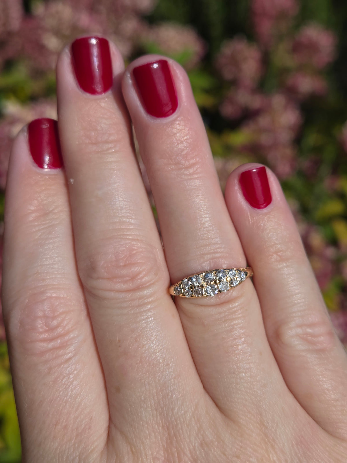 Victorian Old Mine Cut Diamond Double Row Band Ring in 14k Yellow Gold