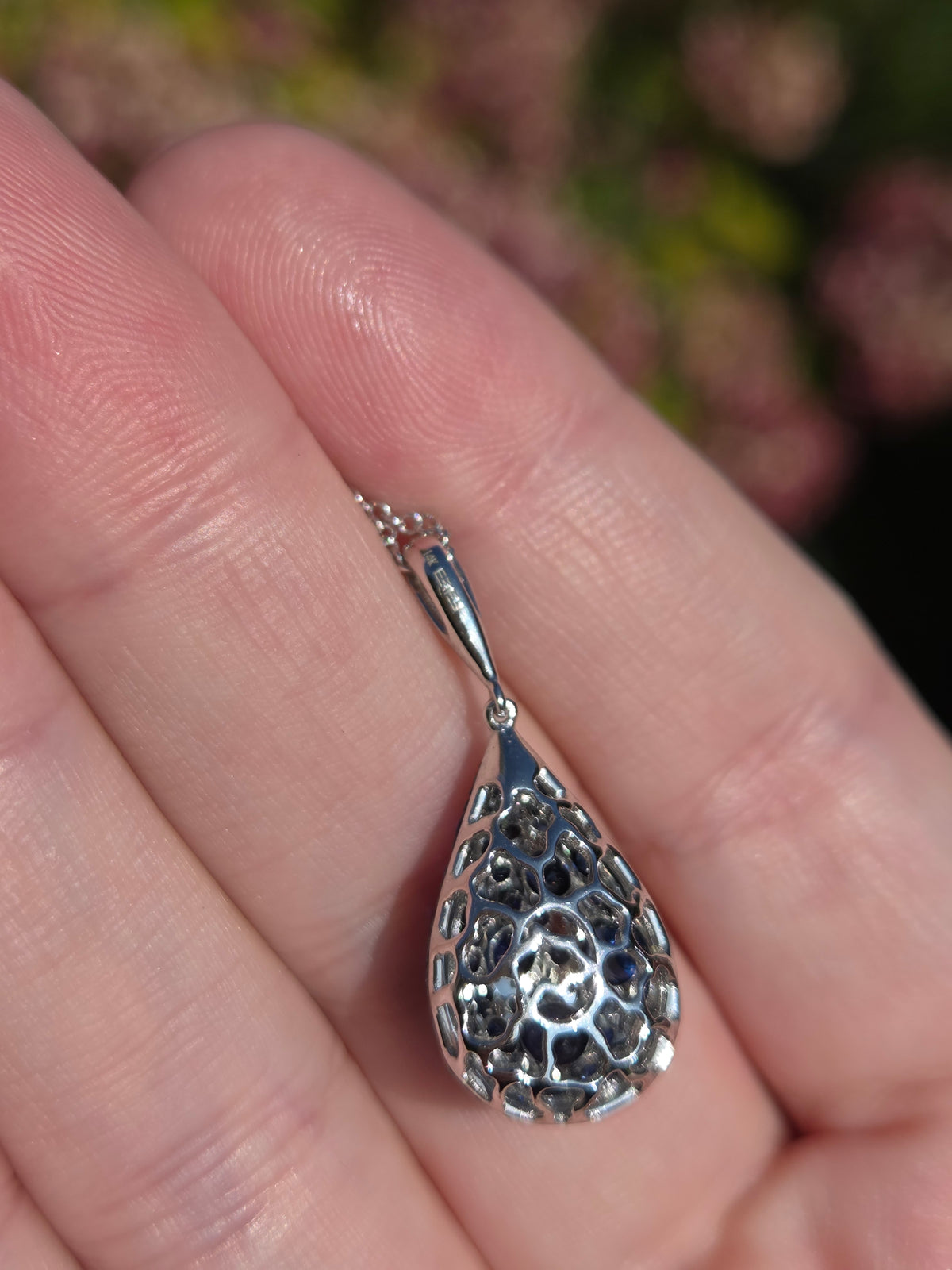 Sparkling Sapphire and Diamond Pear Drop Pendant Necklace in 14k White Gold