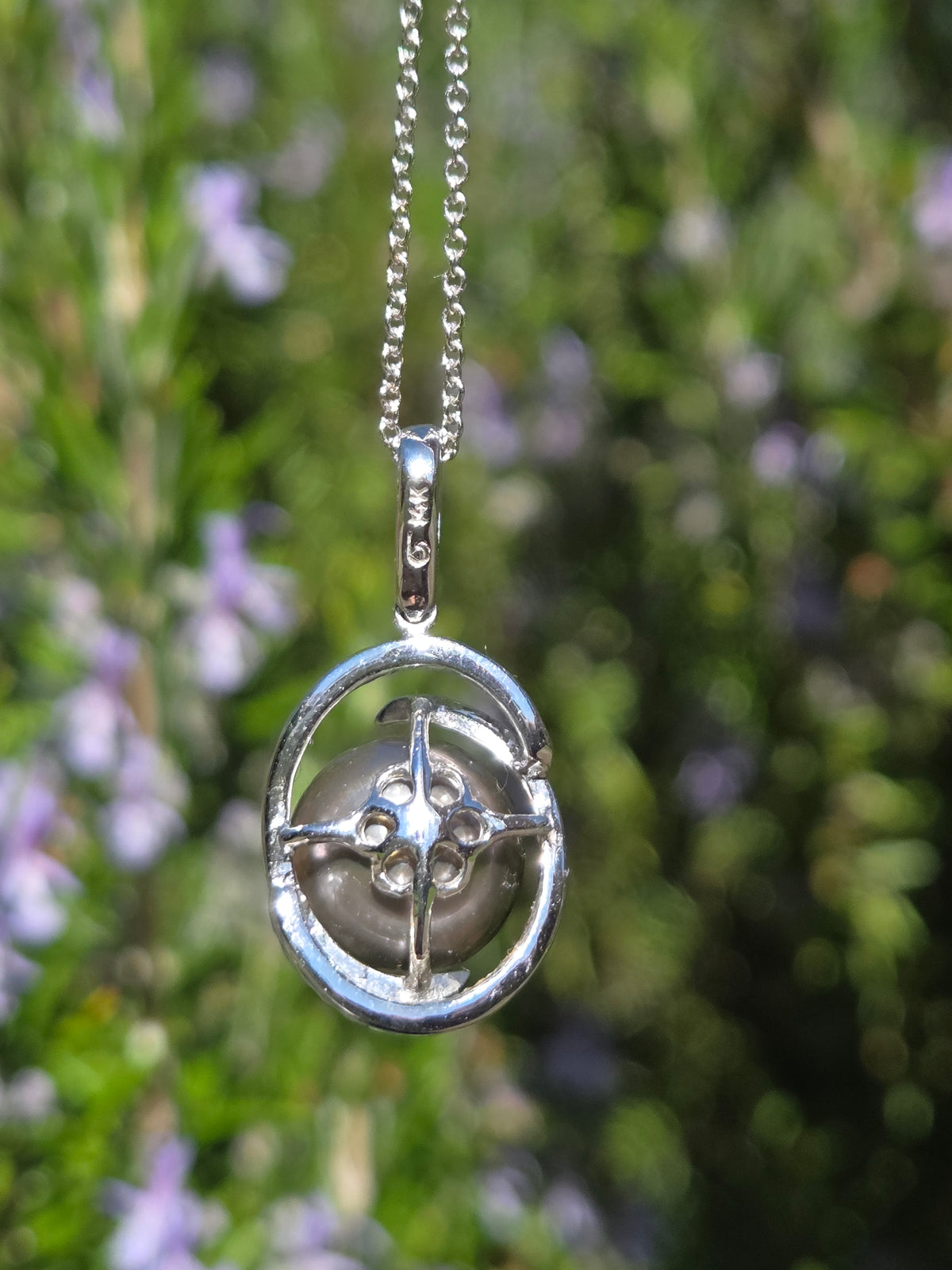 Silver South Sea Pearl and Diamond Pendant Necklace in 14k White Gold