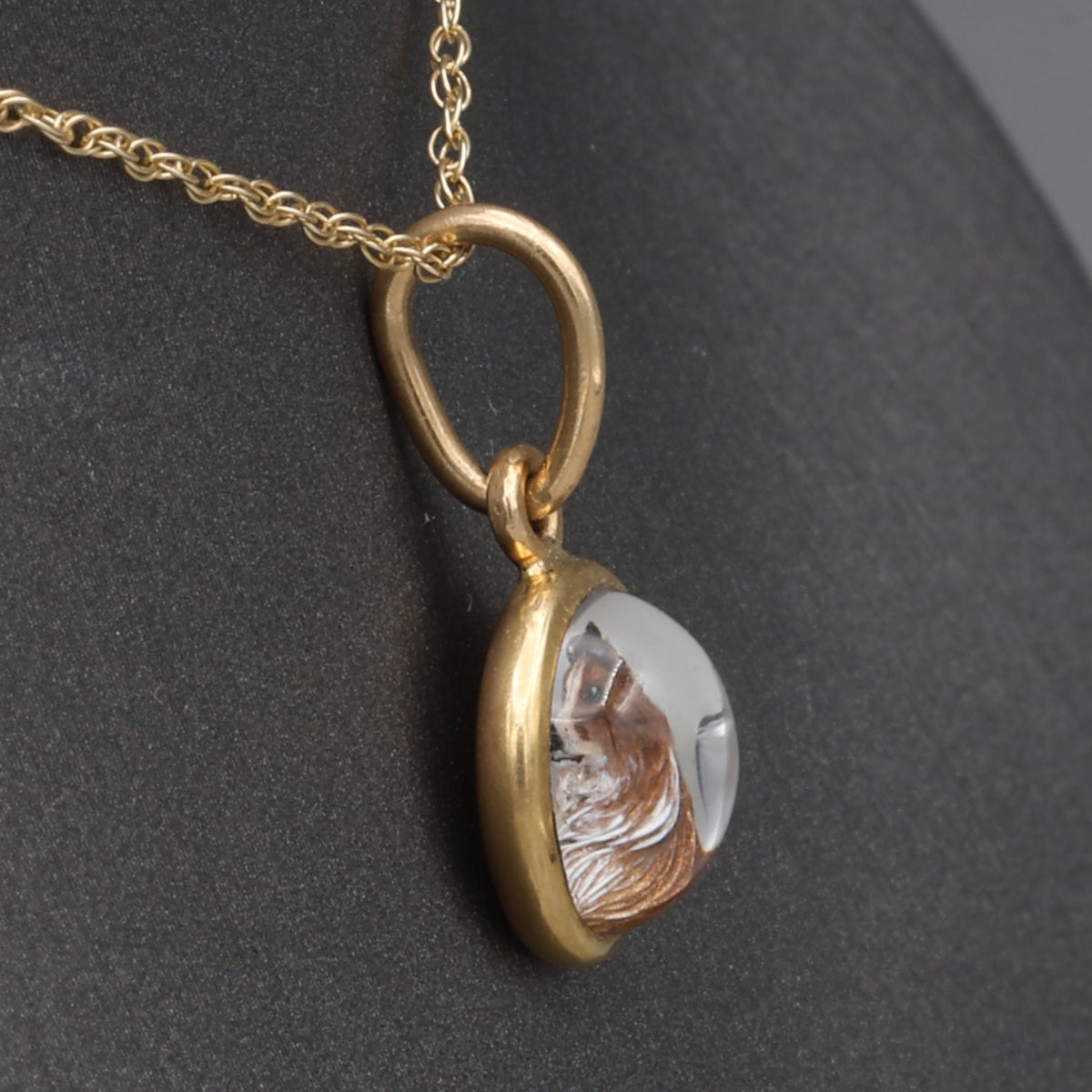 Victorian Miniature Collie Essex Crystal Pendant in 14k Yellow Gold