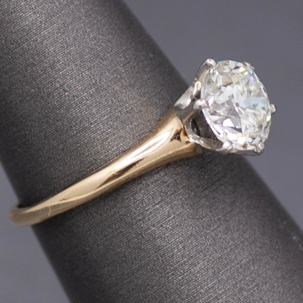 Antique GIA Certified 1.74ct Old European Cut Diamond Solitaire in 14k and Platinum