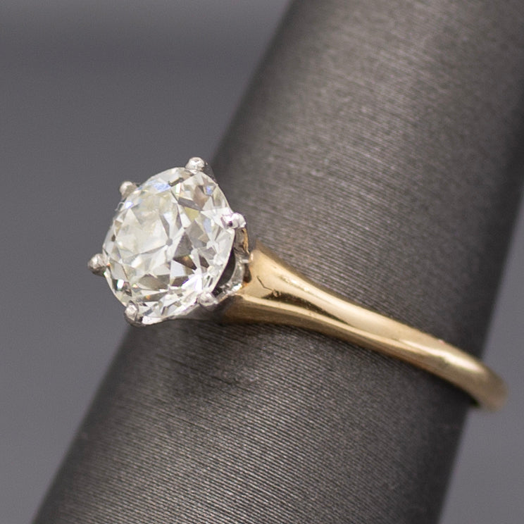 Antique GIA Certified 1.74ct Old European Cut Diamond Solitaire in 14k and Platinum
