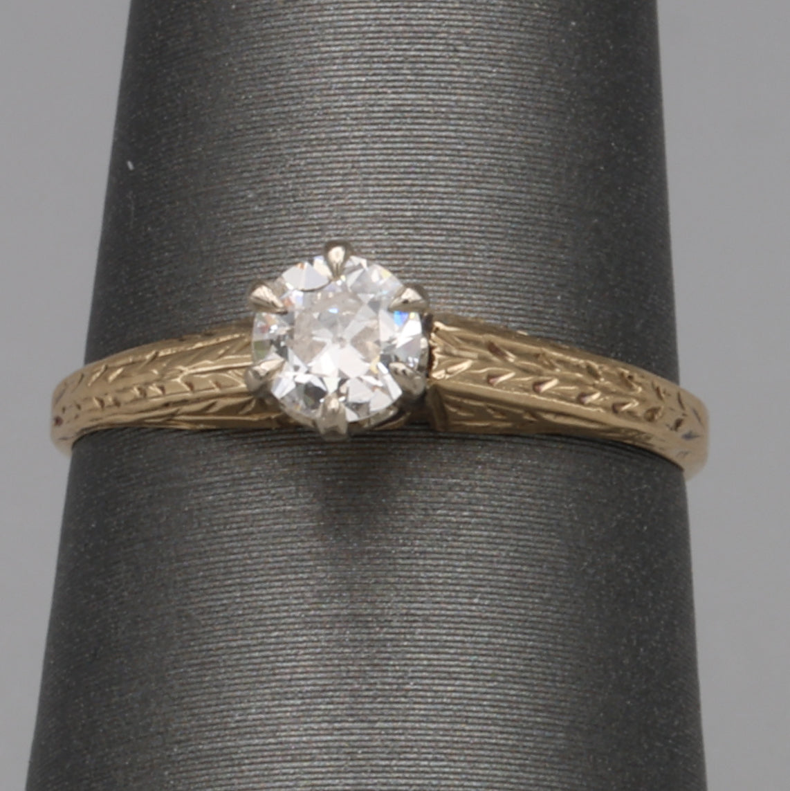 Art Deco Old European Cut Diamond Solitaire in 14k White and Yellow Gold