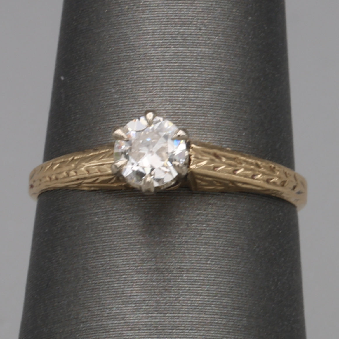 Art Deco Old European Cut Diamond Solitaire in 14k White and Yellow Gold