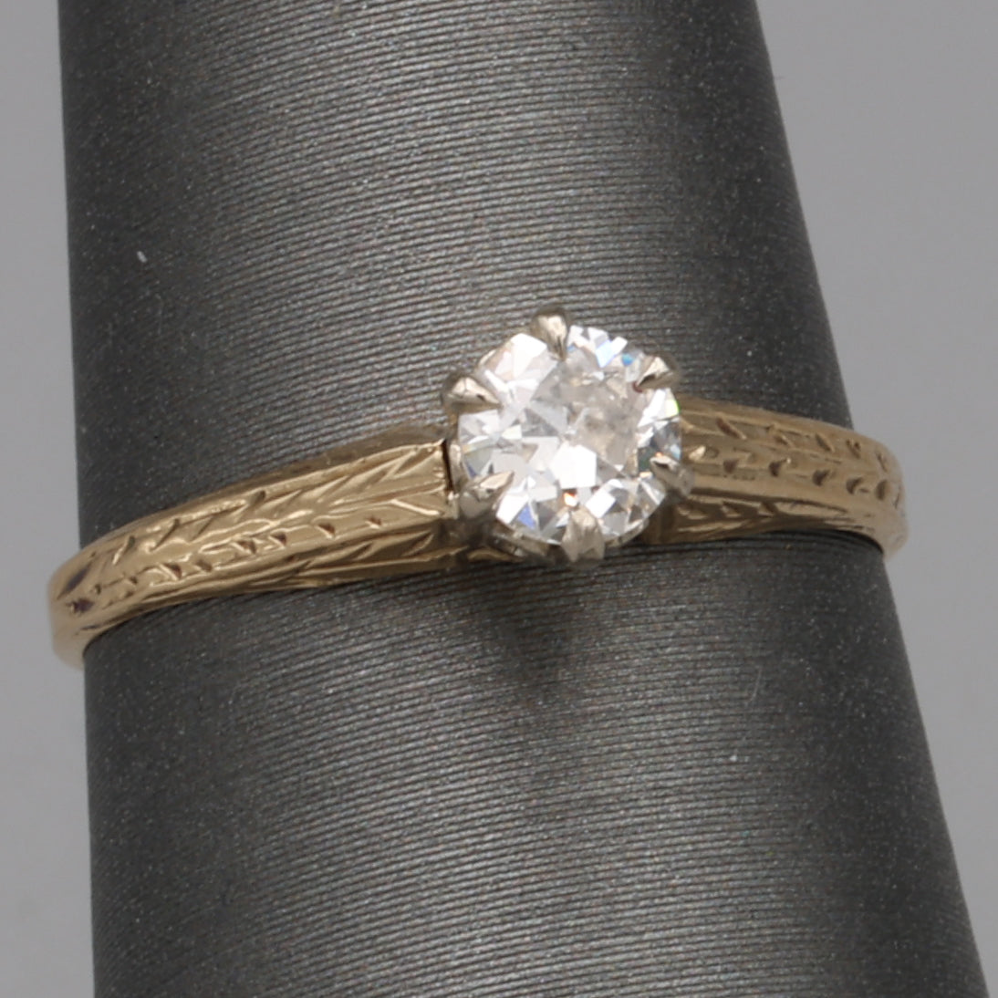 Art Deco Old European Cut Diamond Solitaire in 14k White and Yellow Gold