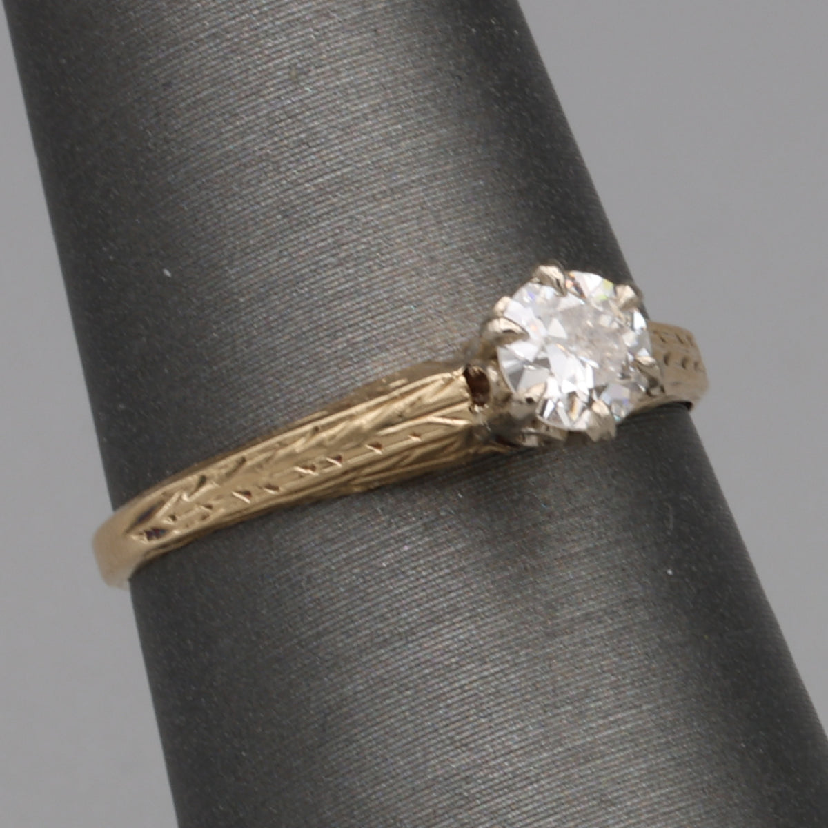 Art Deco Old European Cut Diamond Solitaire in 14k White and Yellow Gold