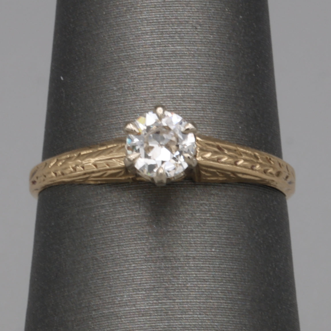 Art Deco Old European Cut Diamond Solitaire in 14k White and Yellow Gold