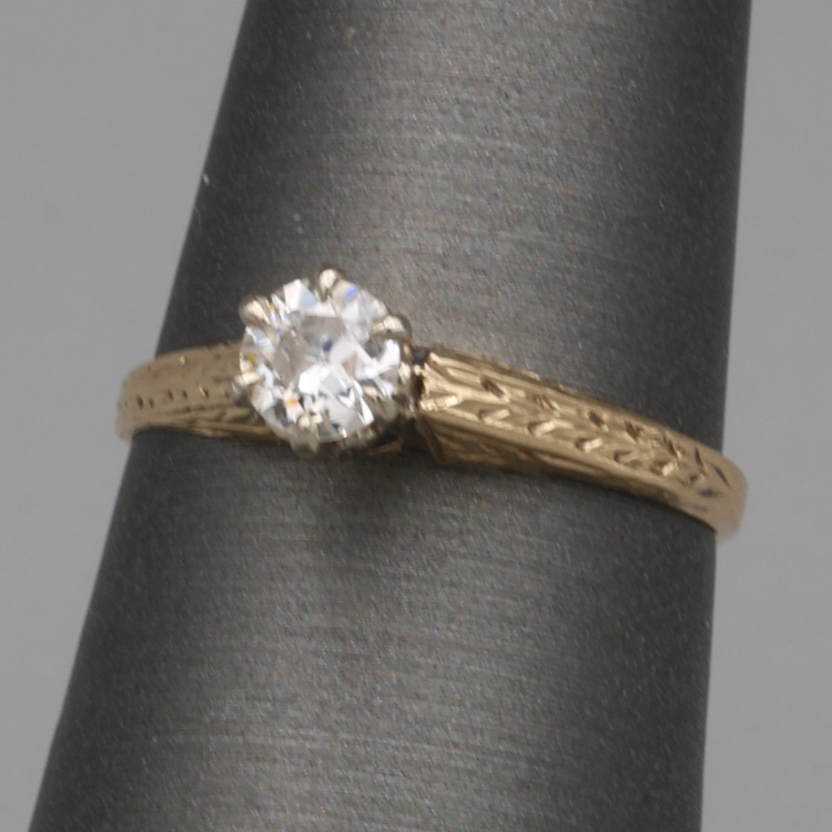 Art Deco Old European Cut Diamond Solitaire in 14k White and Yellow Gold