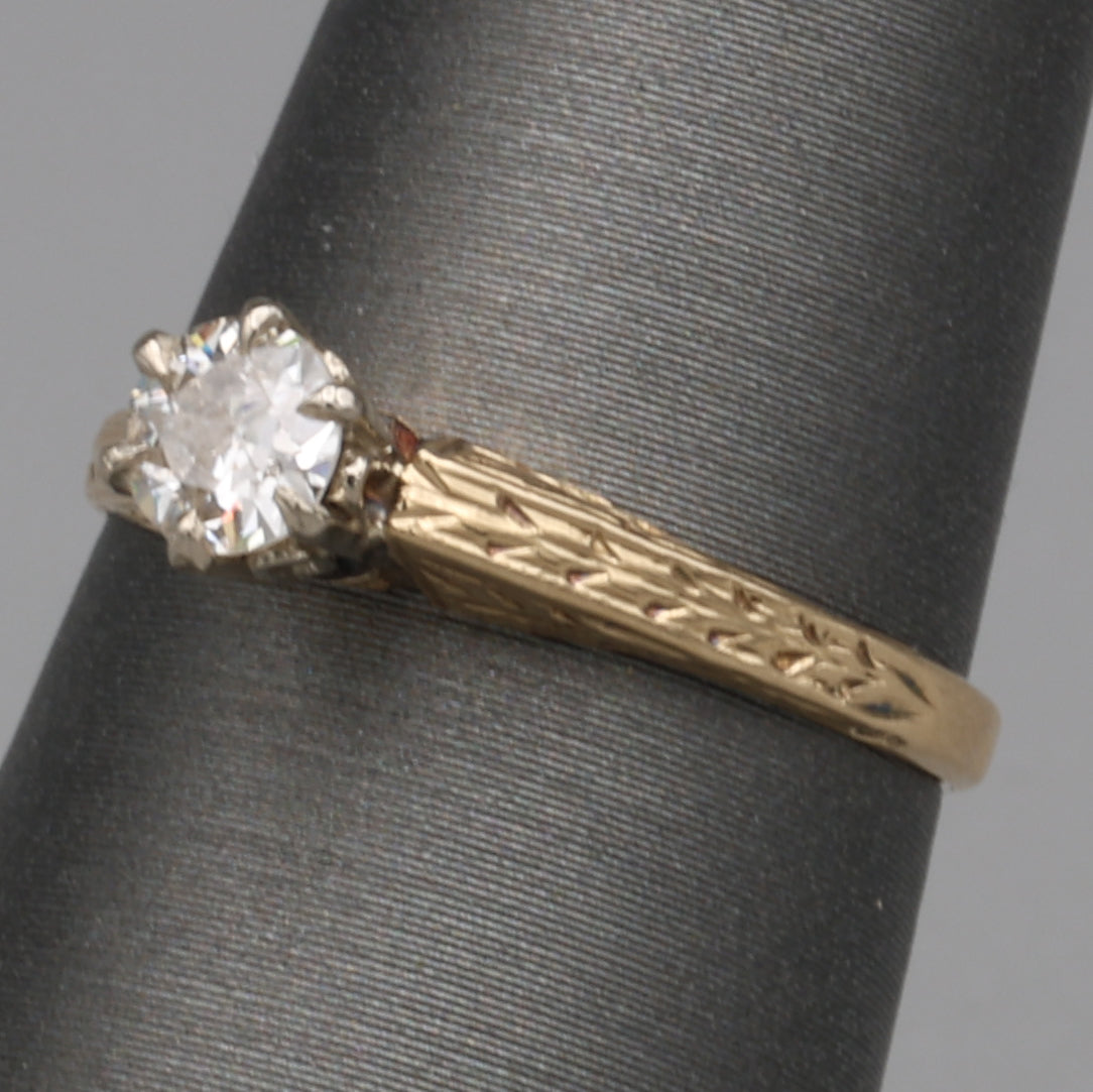 Art Deco Old European Cut Diamond Solitaire in 14k White and Yellow Gold