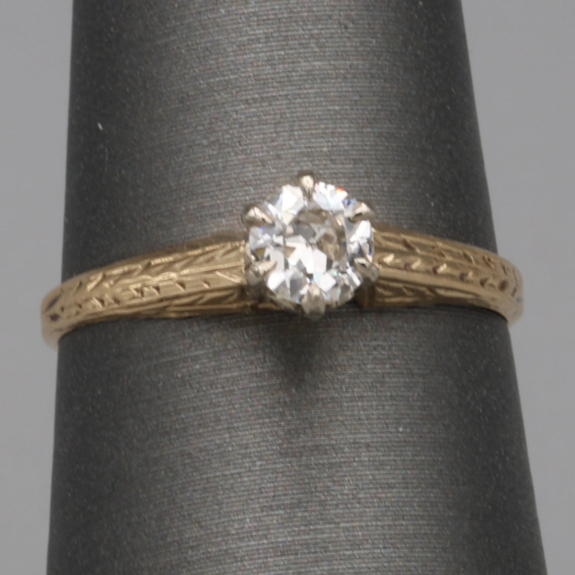 Art Deco Old European Cut Diamond Solitaire in 14k White and Yellow Gold