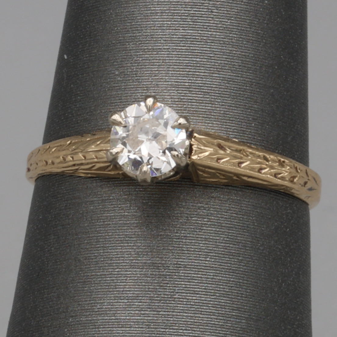 Art Deco Old European Cut Diamond Solitaire in 14k White and Yellow Gold